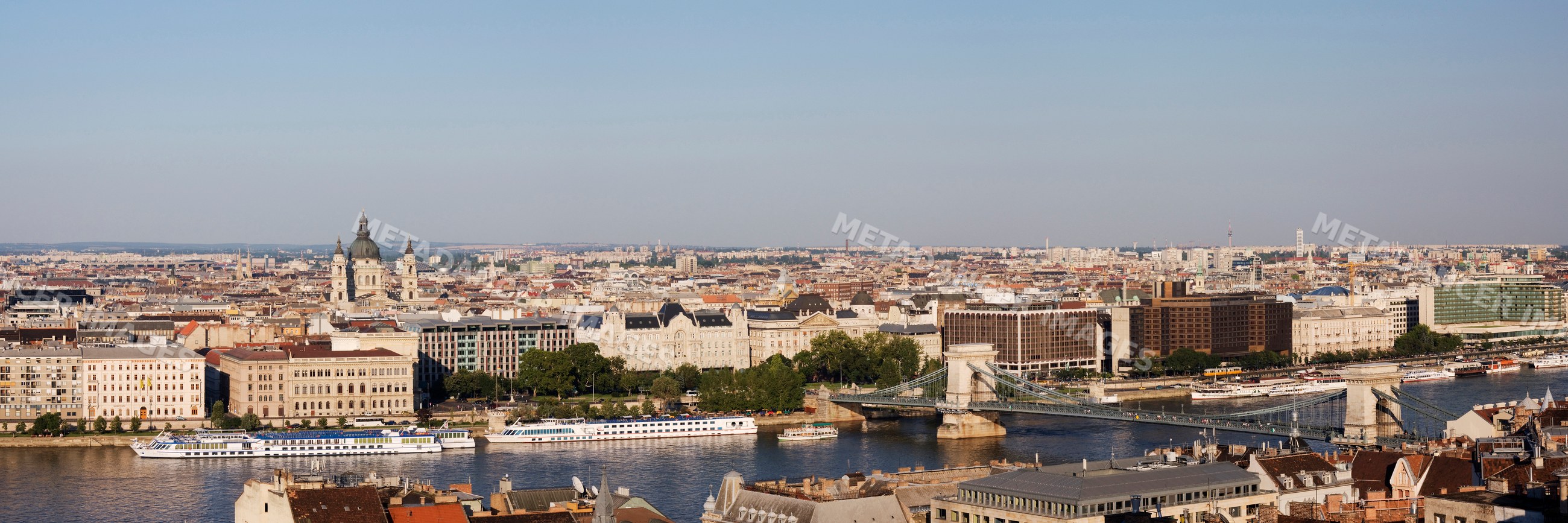 Budapest cityscape with danube river and chain bridge