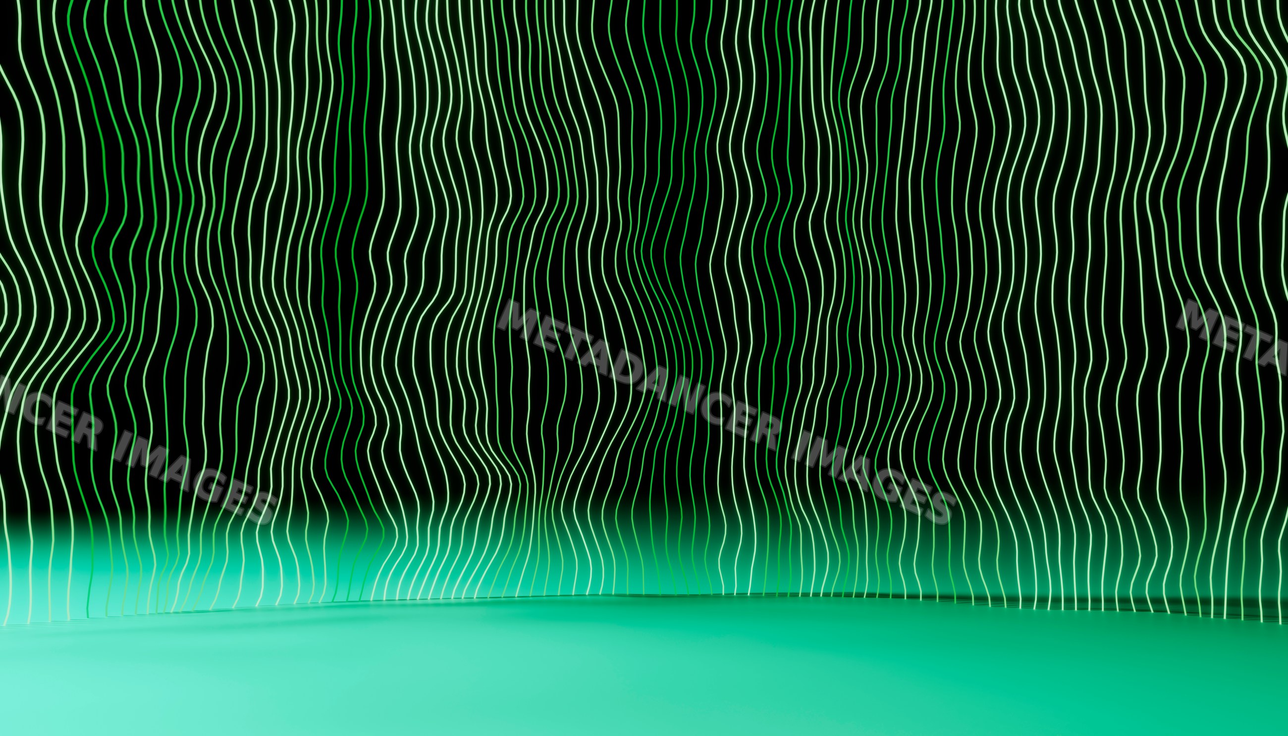 Green wavy vertical lines glowing on black background