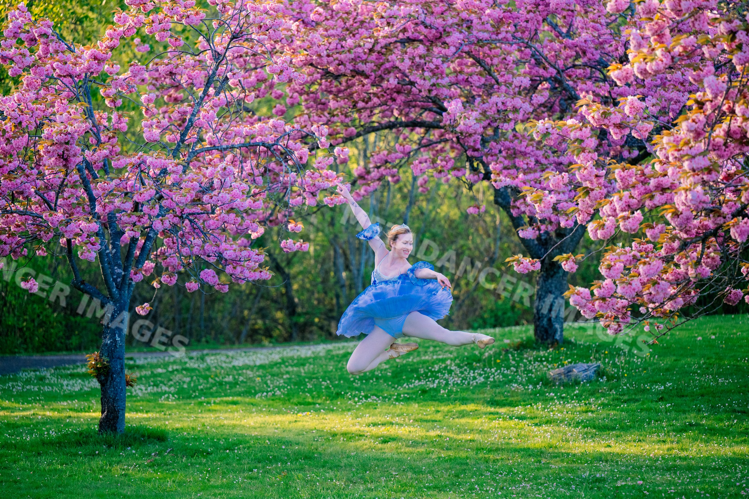 A white dancer jumps gracefully