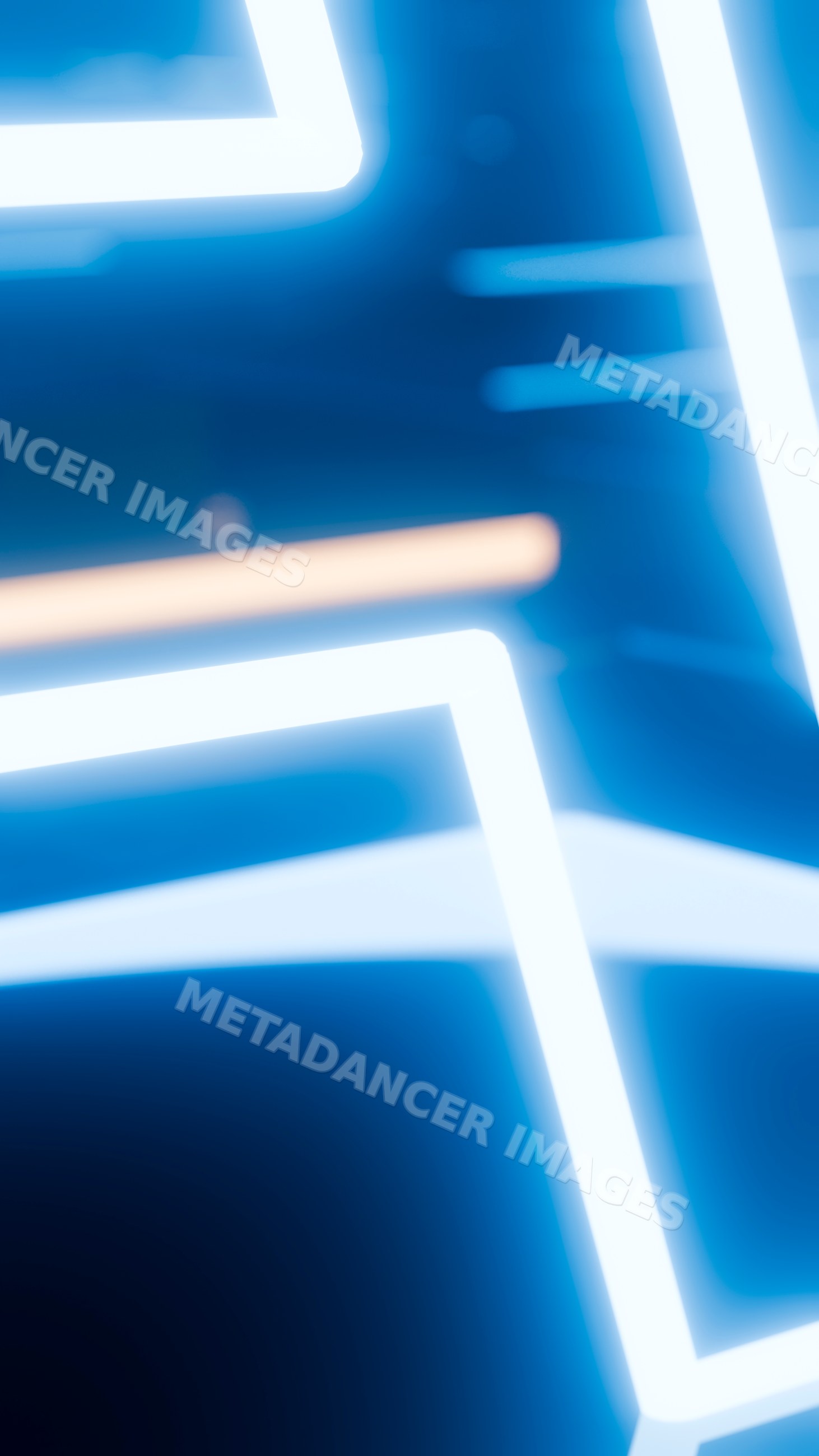 Abstract blue neon lights with glowing geometric shapes