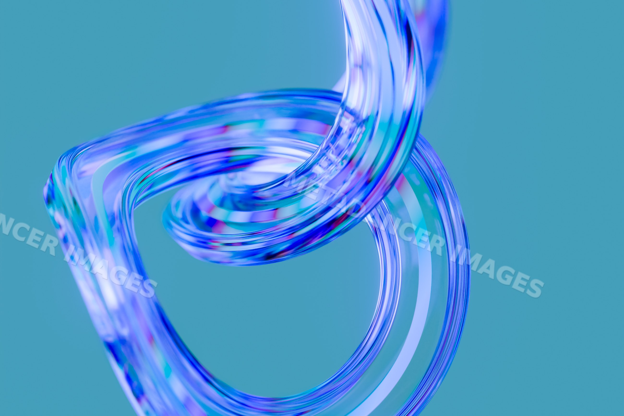 Abstract transparent glass loop with colorful light reflections