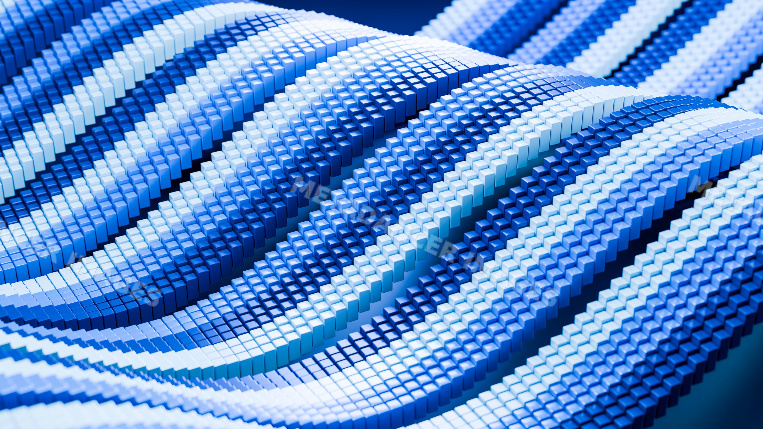 Abstract 3d blue cubes forming flowing wave patterns