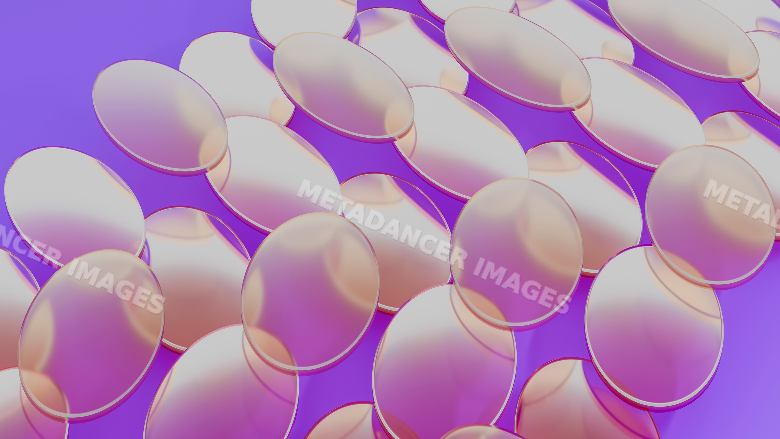 Transparent oval gel capsules on purple background
