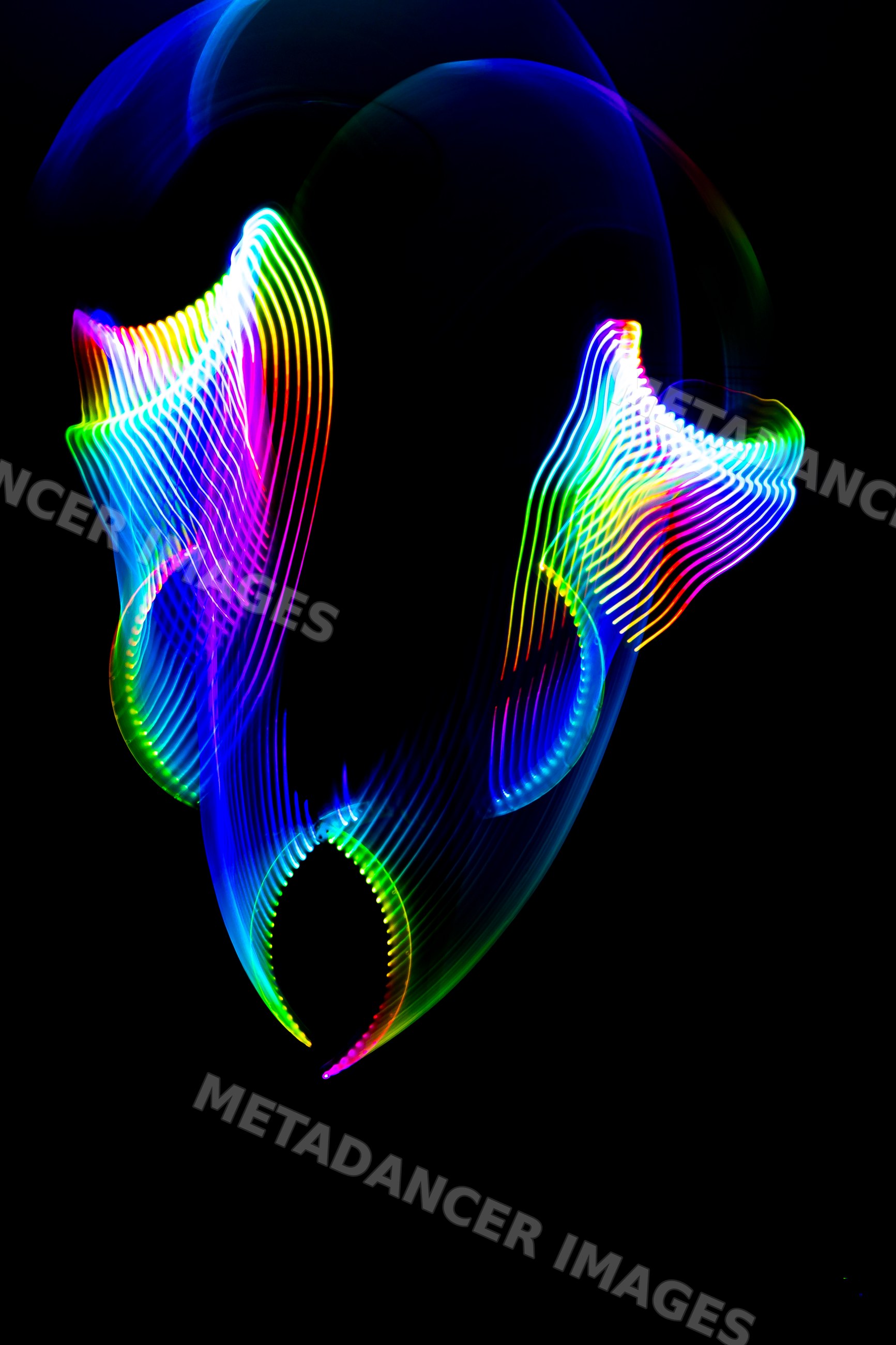 Colorful abstract led light painting with dynamic vibrant ribbons