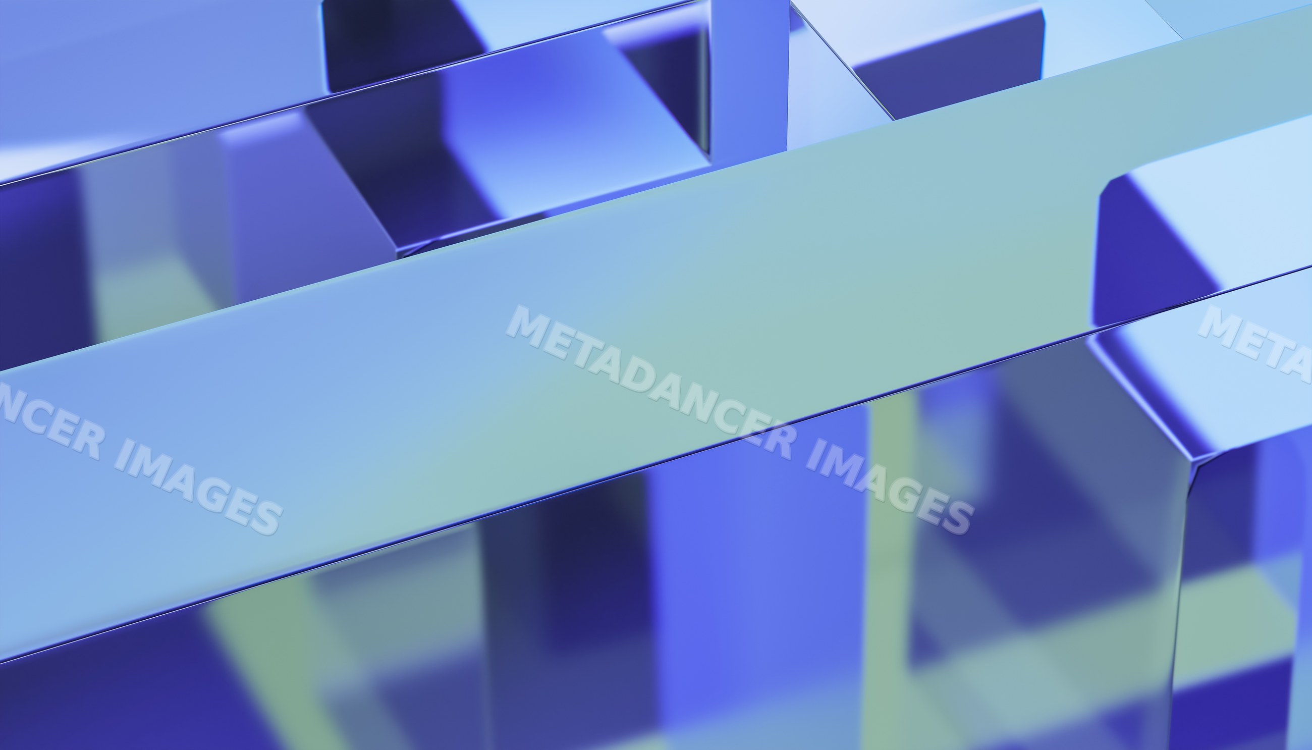 Abstract digital render of blue geometric shapes with reflective