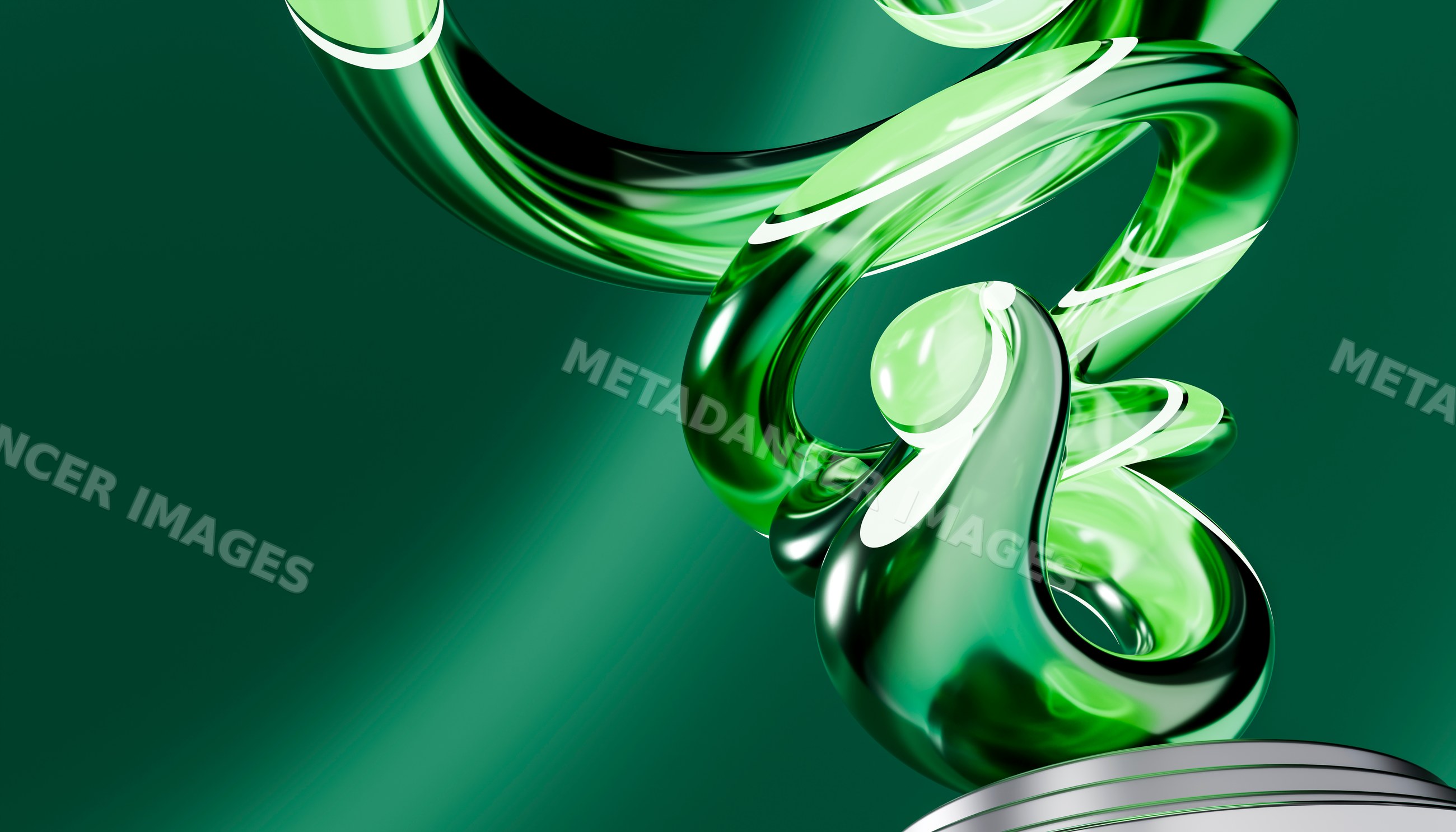 Green abstract glass sculpture with twisted curving shapes