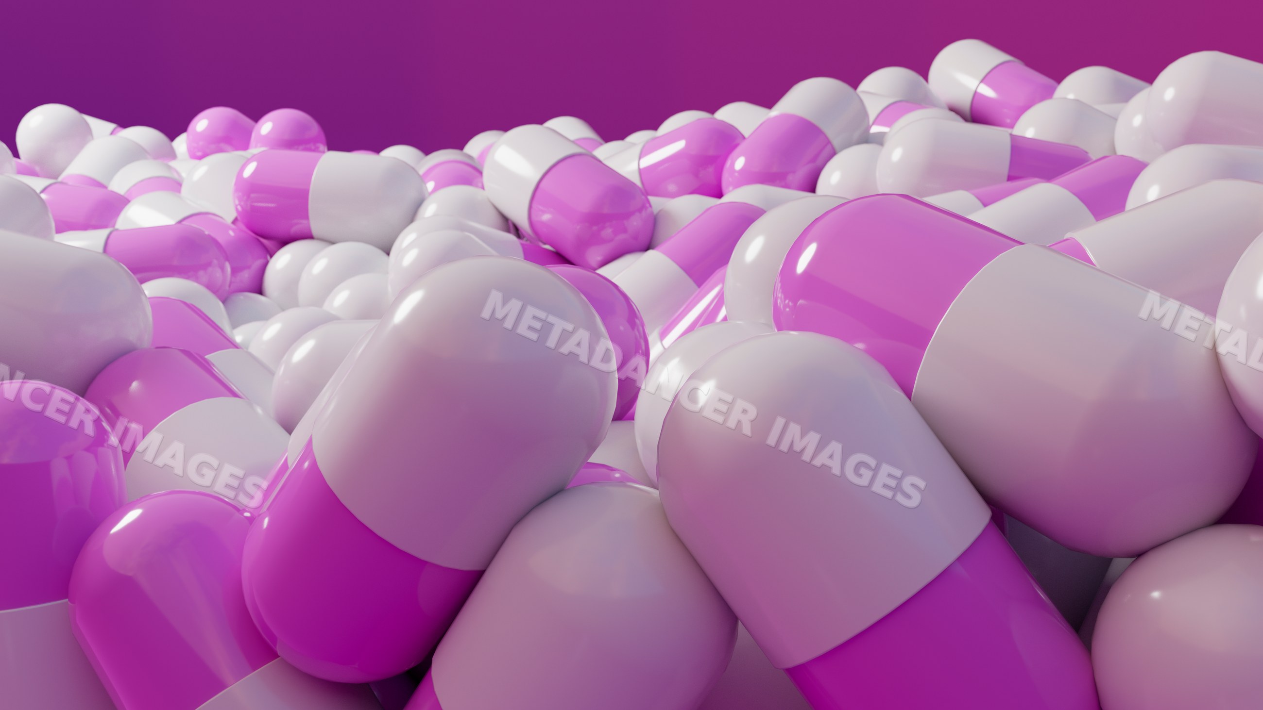 Close-up of purple and white capsule pills for medical