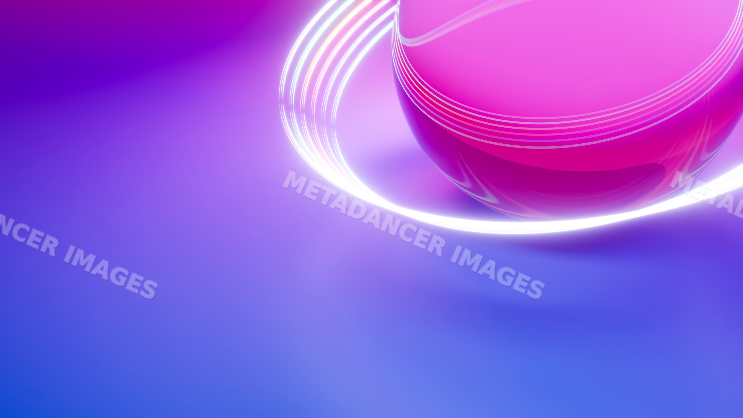 Glowing pink sphere with luminous rings on purple background