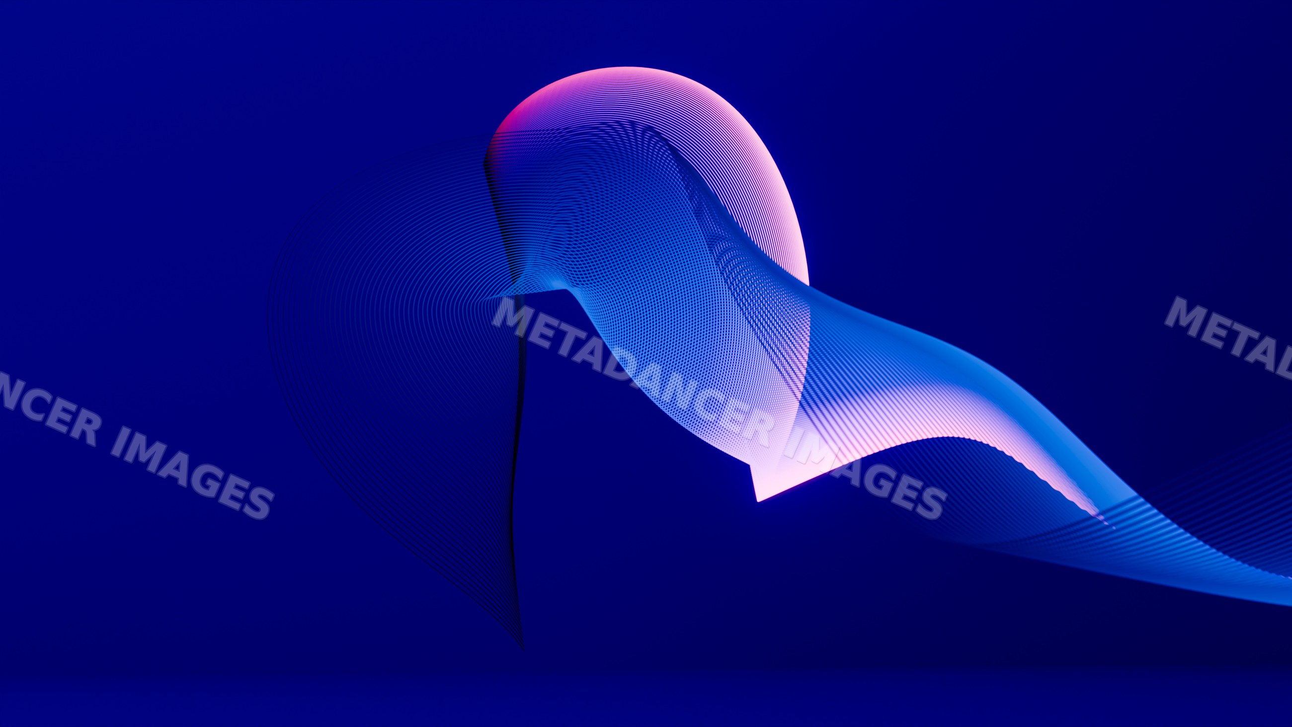 Abstract colorful wave shapes in digital art on blue background