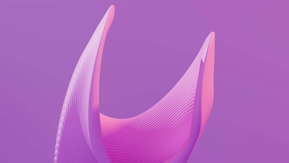 Abstract 3d flowing wave shape with pink and purple gradient