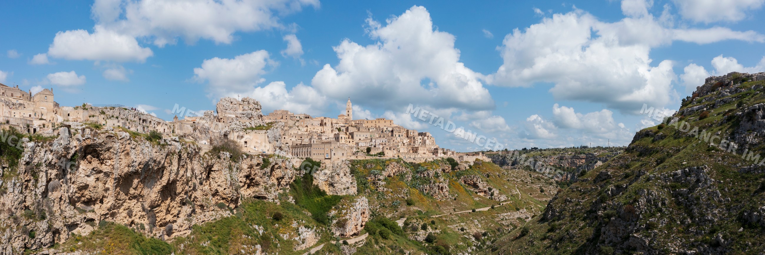 Skyline of Matera on the edge of the Gravina River Gorge