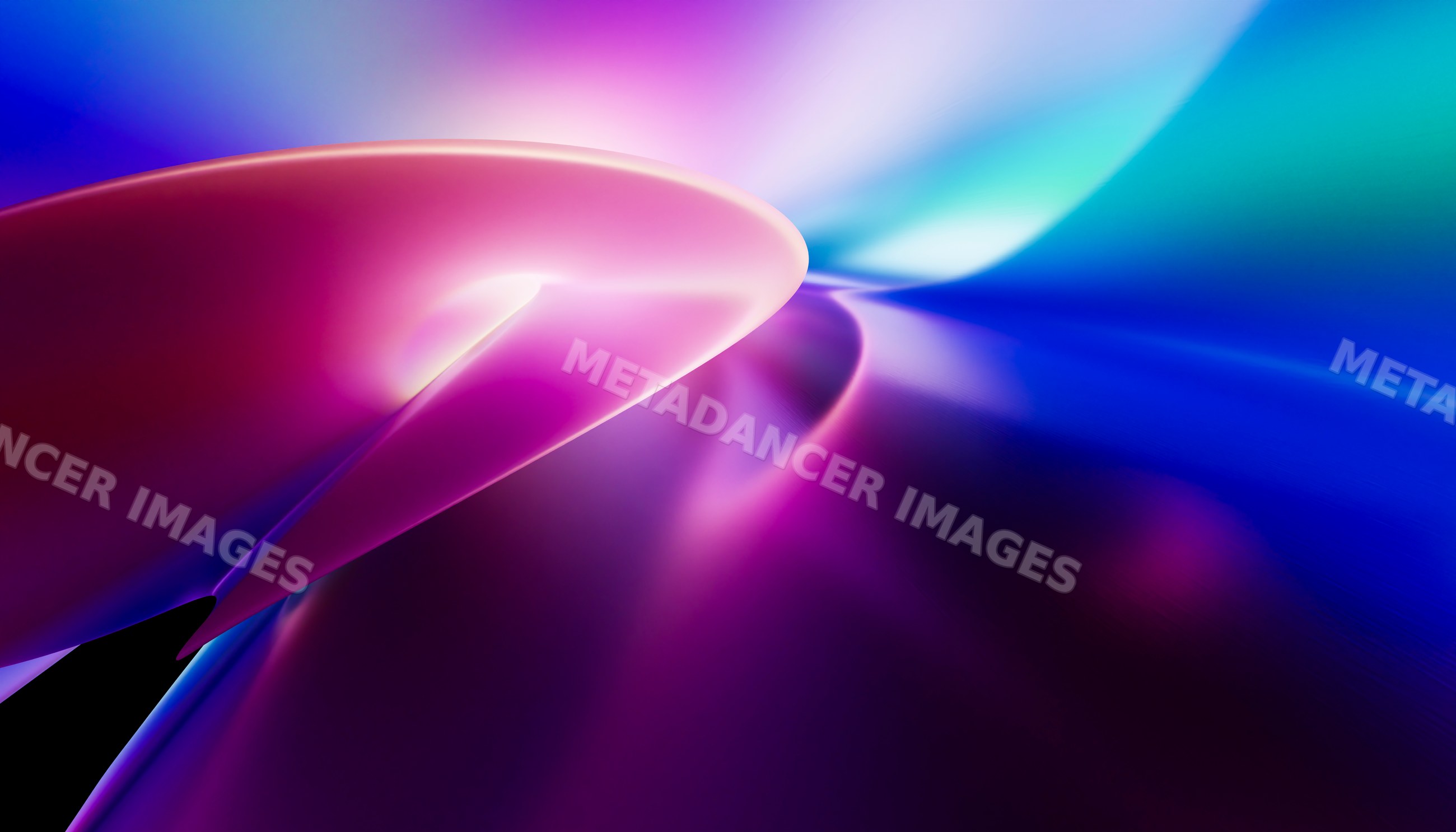 An abstract artwork featuring flowing purple and blue light waves