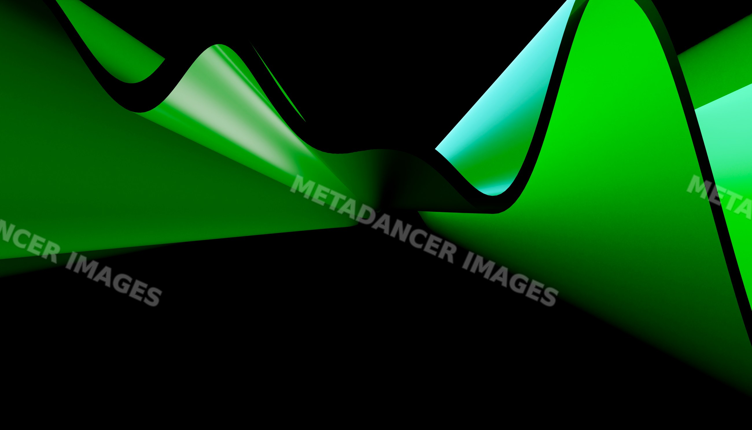 Green abstract wave with smooth curved shapes on dark background