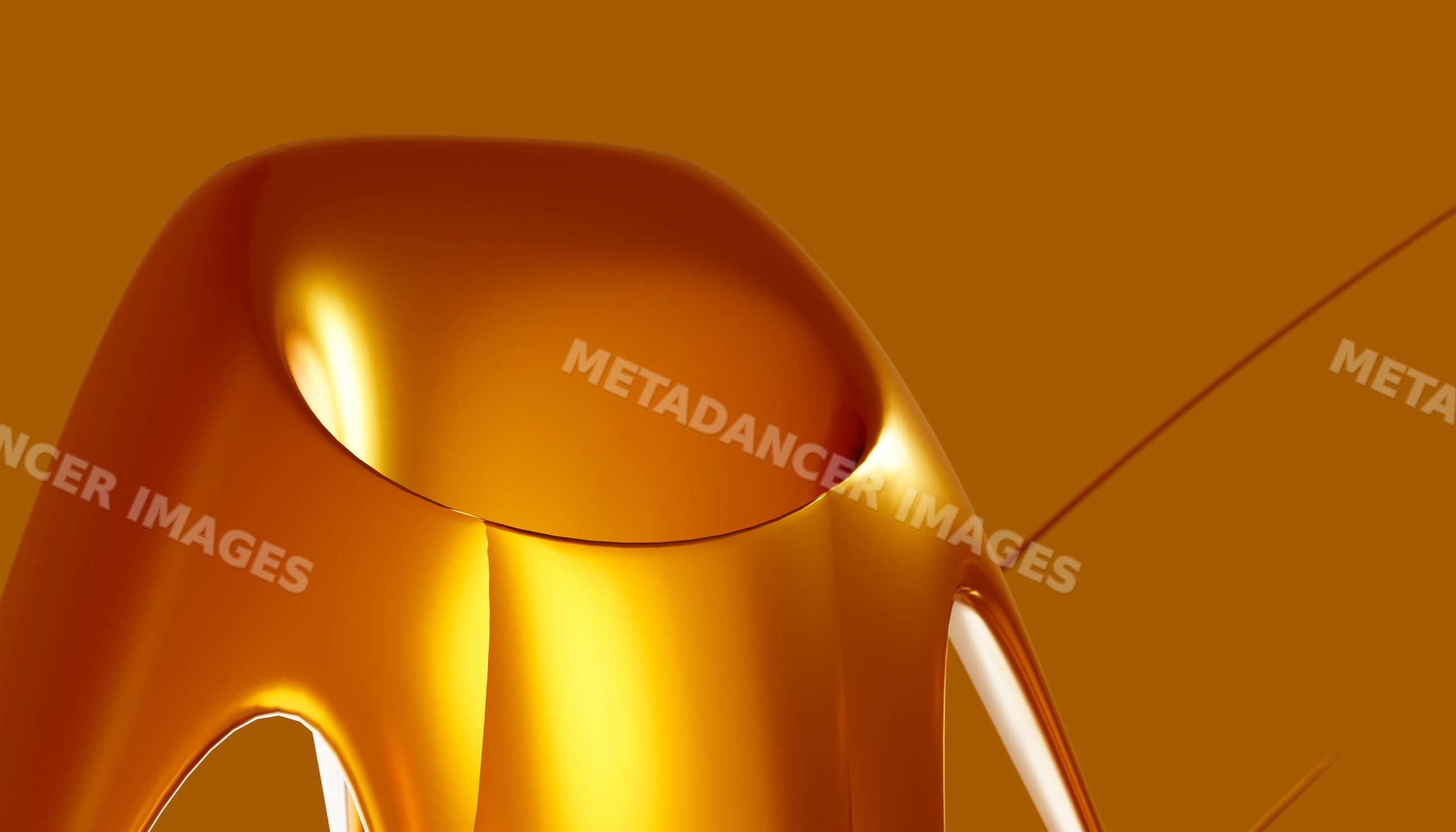 Golden smooth abstract curved 3d shape on orange background
