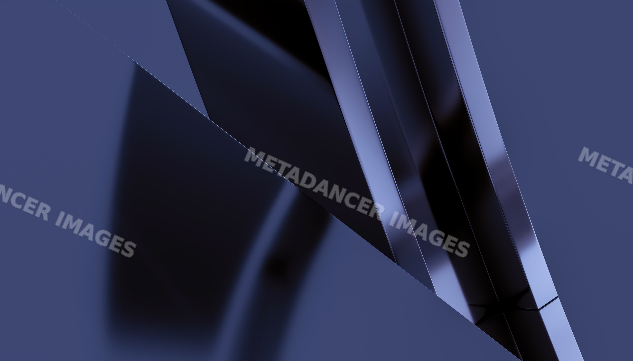 Abstract blue digital rendering with reflective triangular metallic