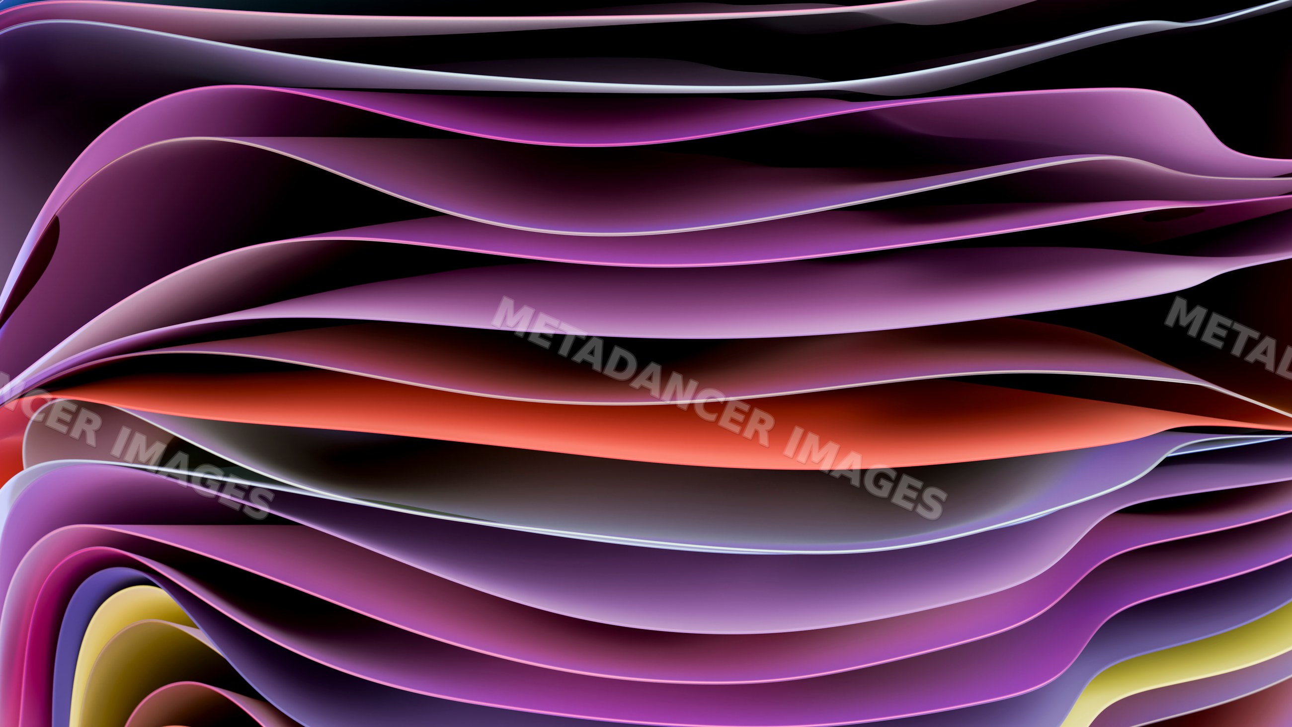 Abstract colorful layered waves with smooth curves on dark background
