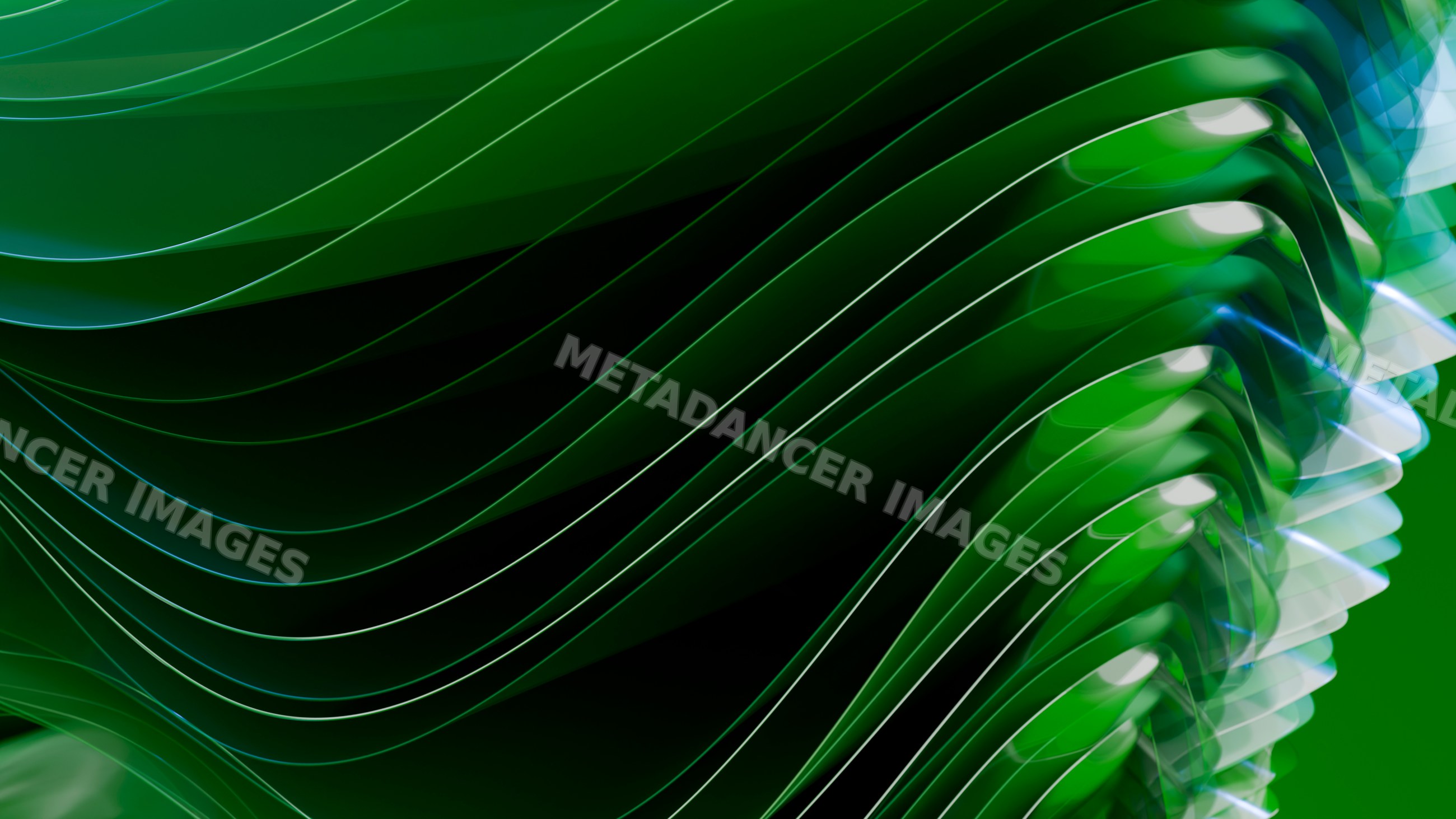 Abstract green layered curved shapes in digital art design