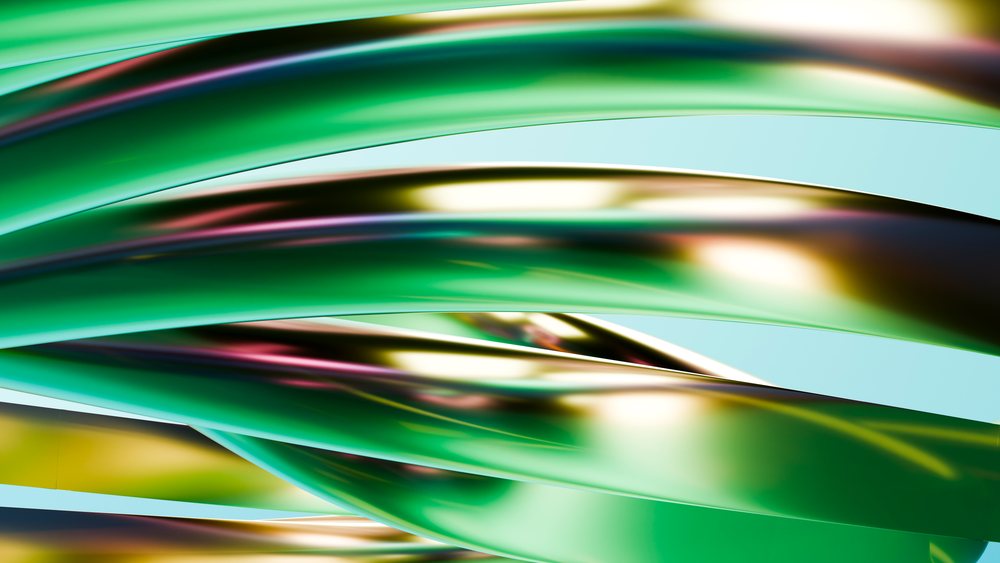 Abstract colorful twisting ribbons with metallic reflections