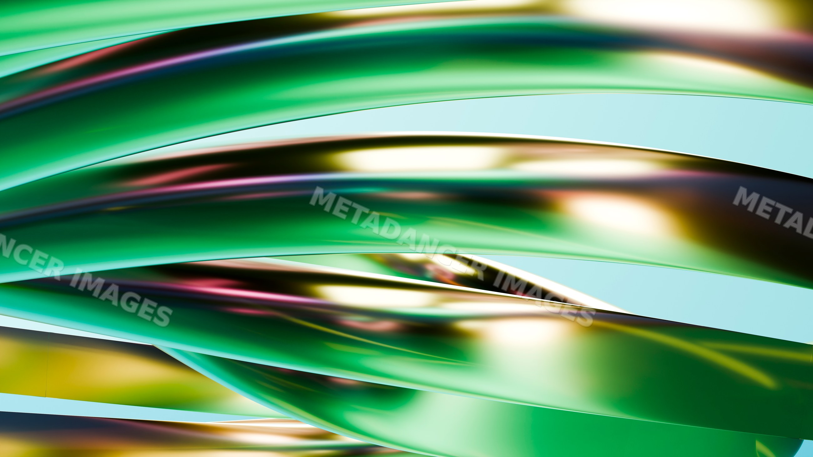 Abstract colorful twisting ribbons with metallic reflections