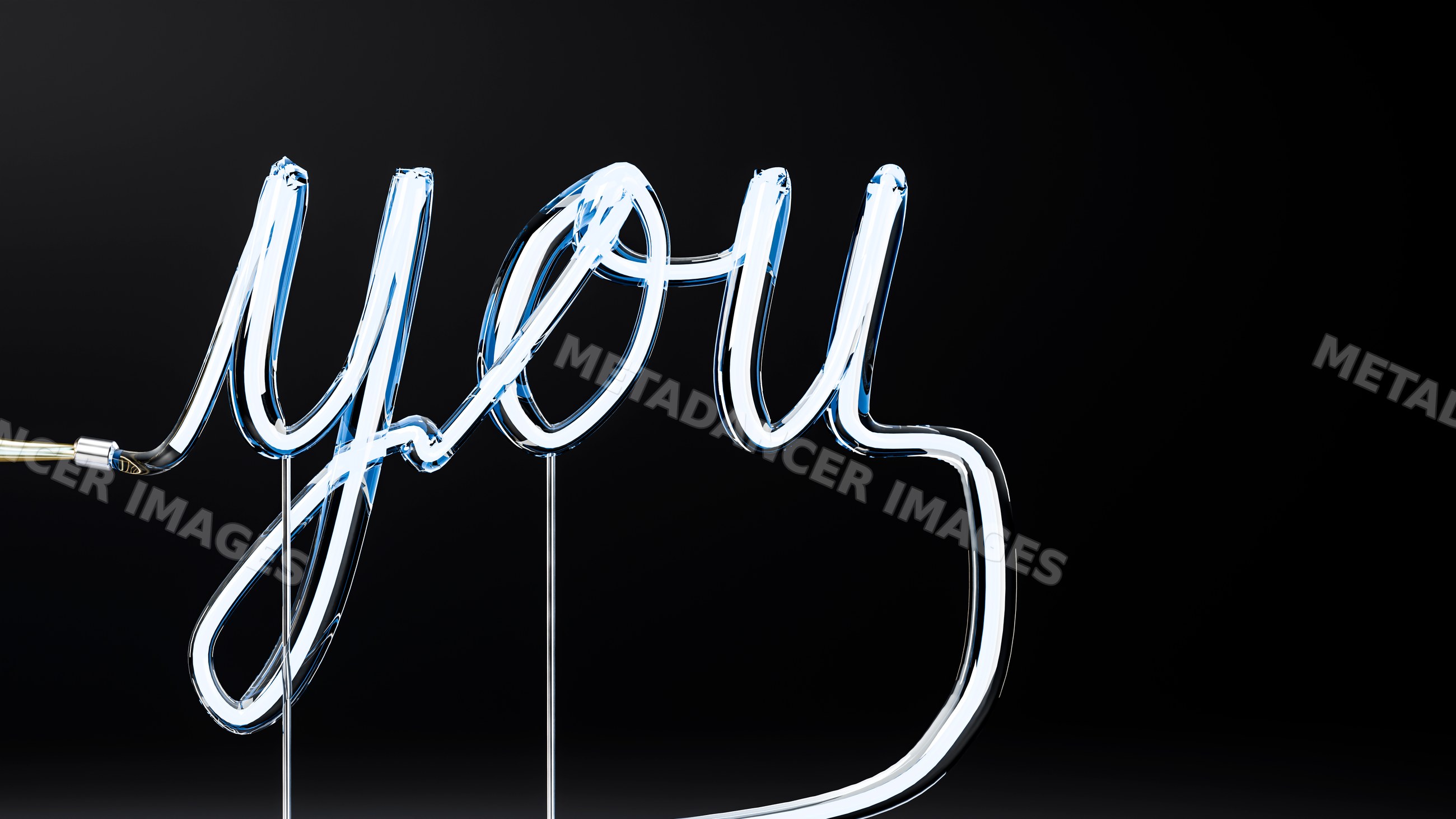 Neon sign glowing the word you in cursive lettering
