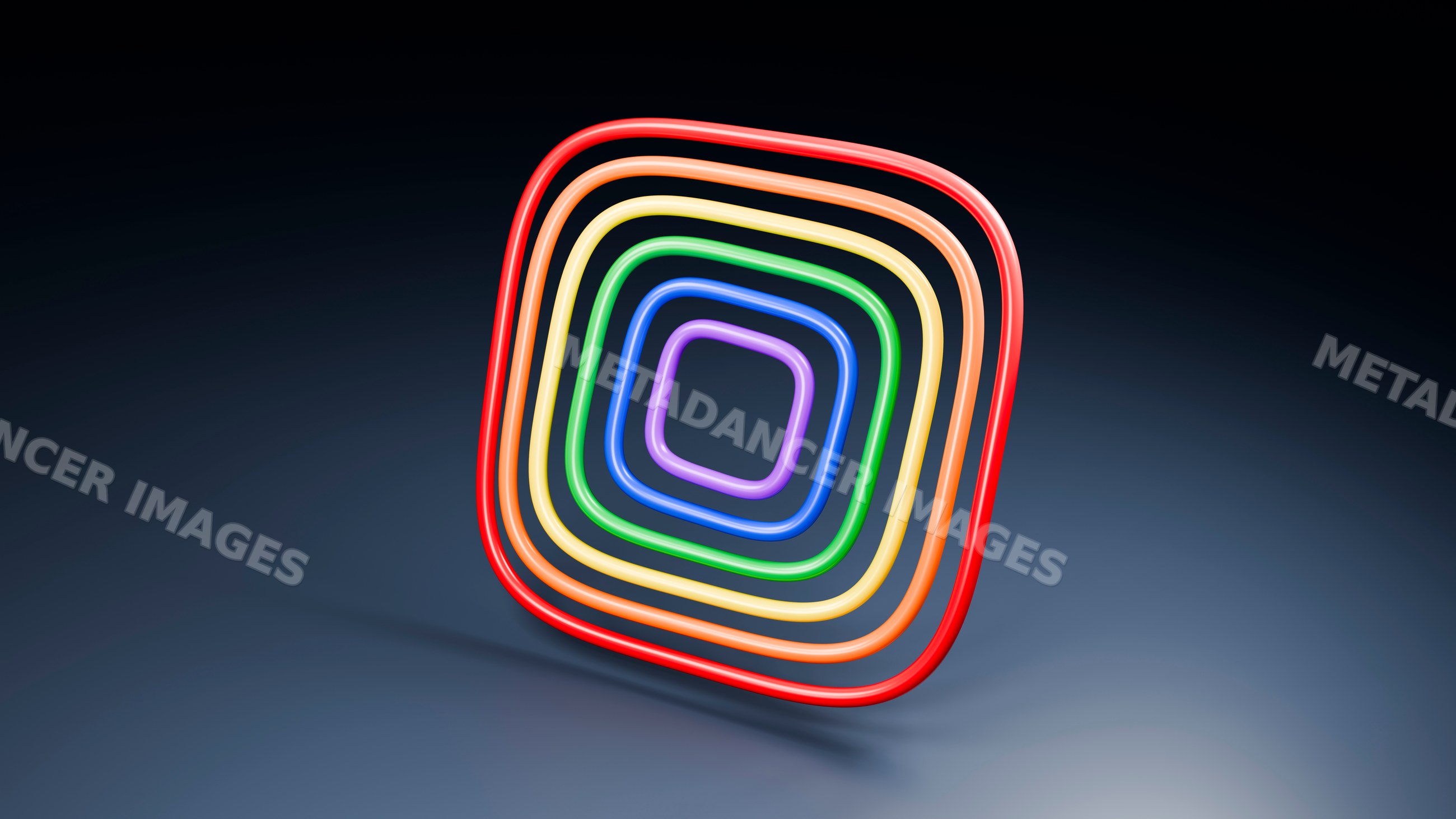 Colorful glowing neon square loops in layered abstract design