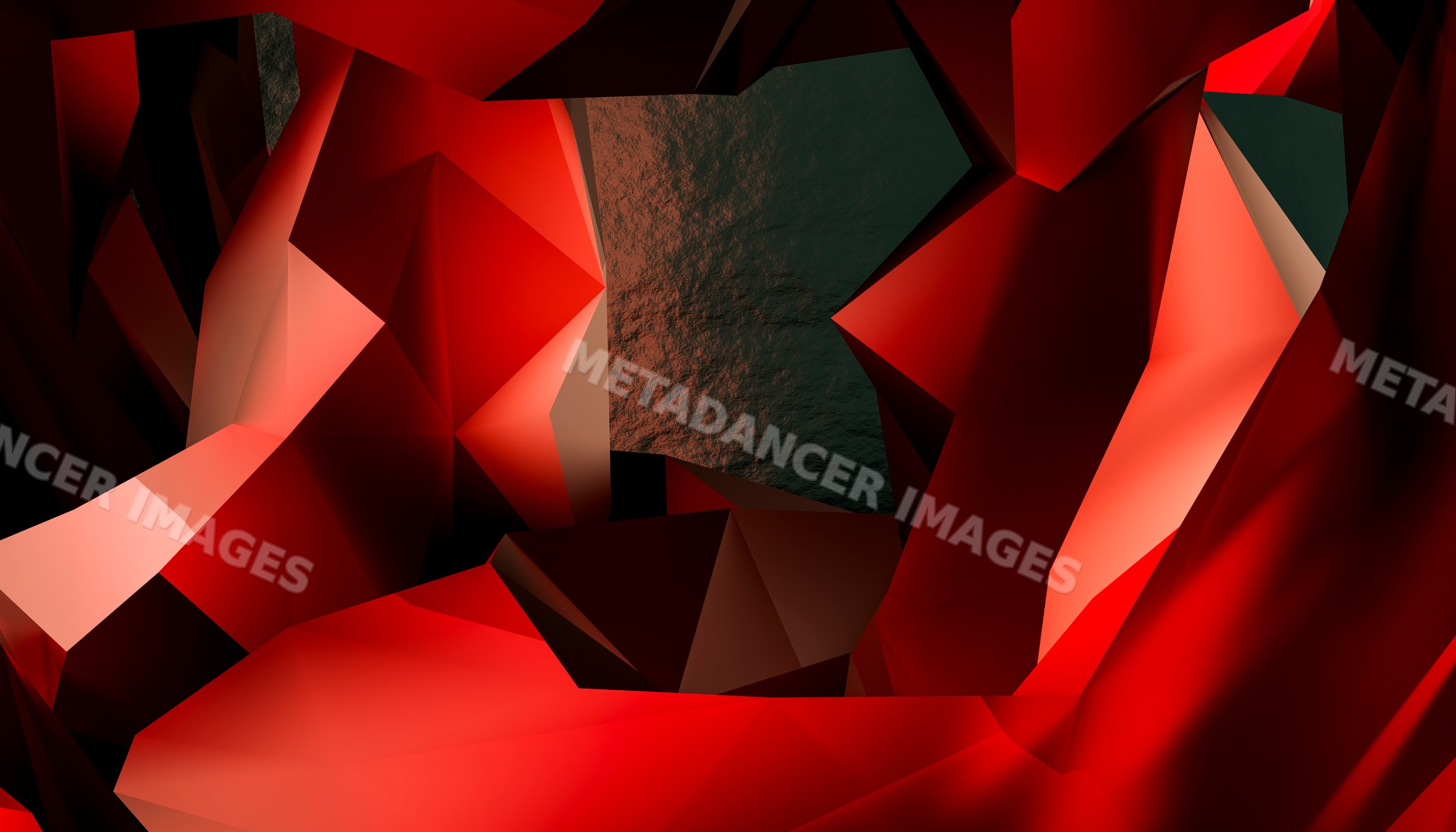 Red abstract polygonal geometric 3d shapes with angular facets