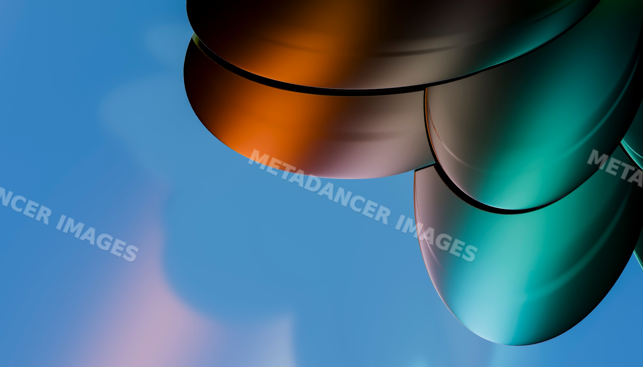 Close-up view of curved metal tubes with reflections against a clear