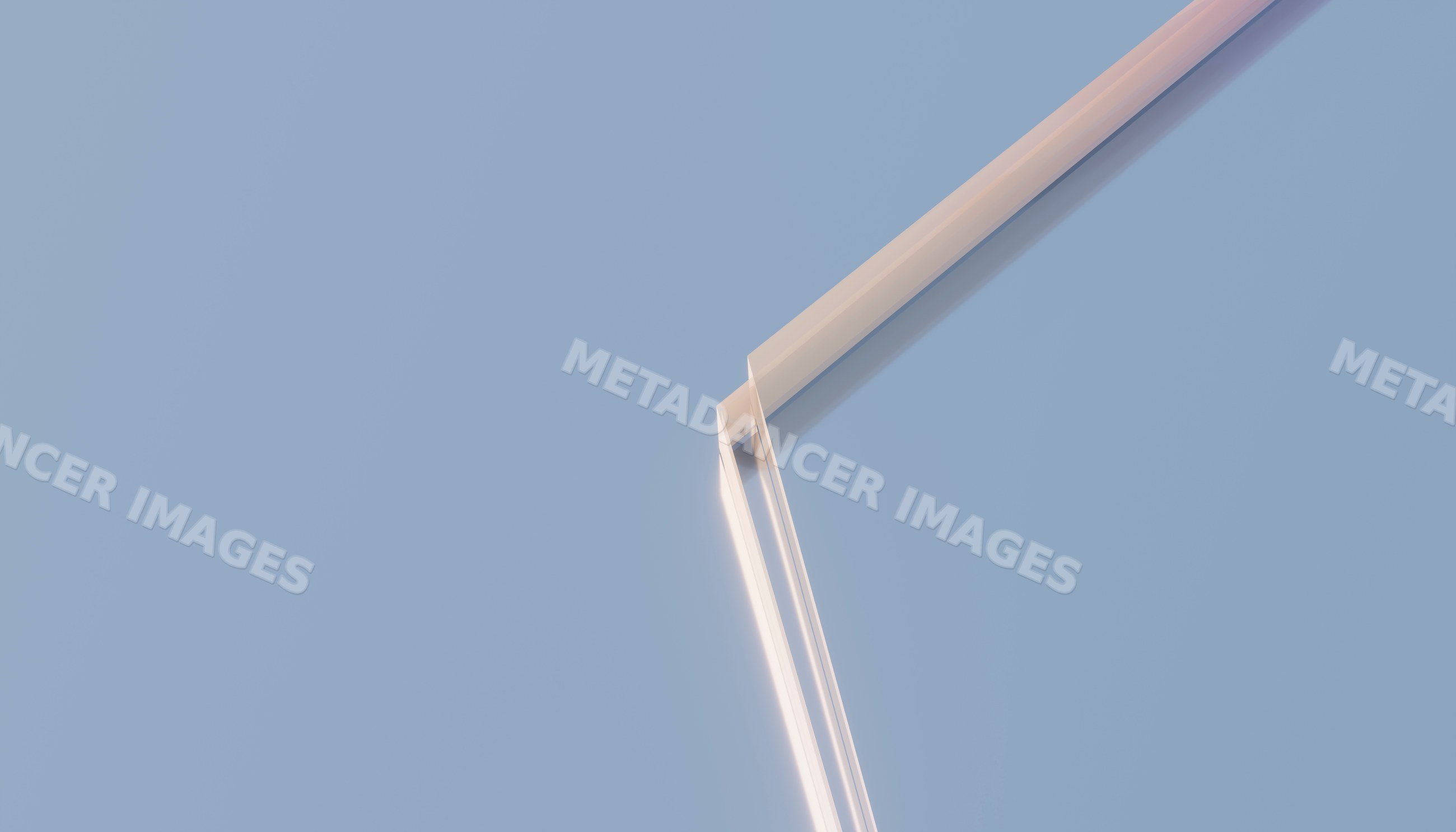 Close-up of a sharp corner on a transparent glass pane with blue