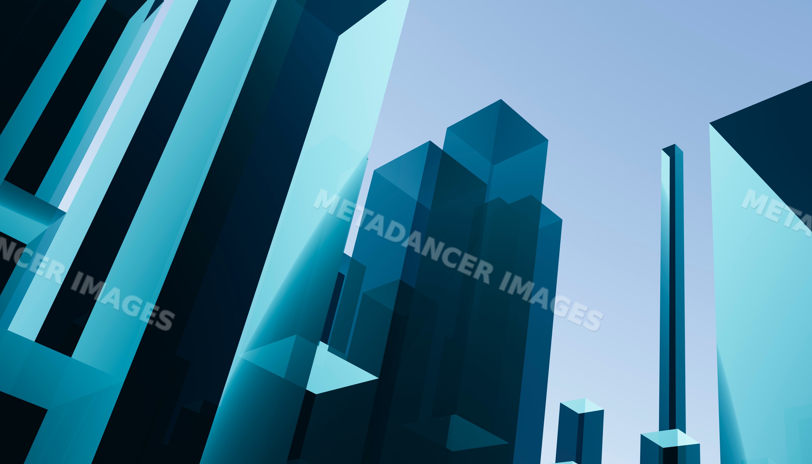 Blue glass skyscrapers in modern urban cityscape with clear sky