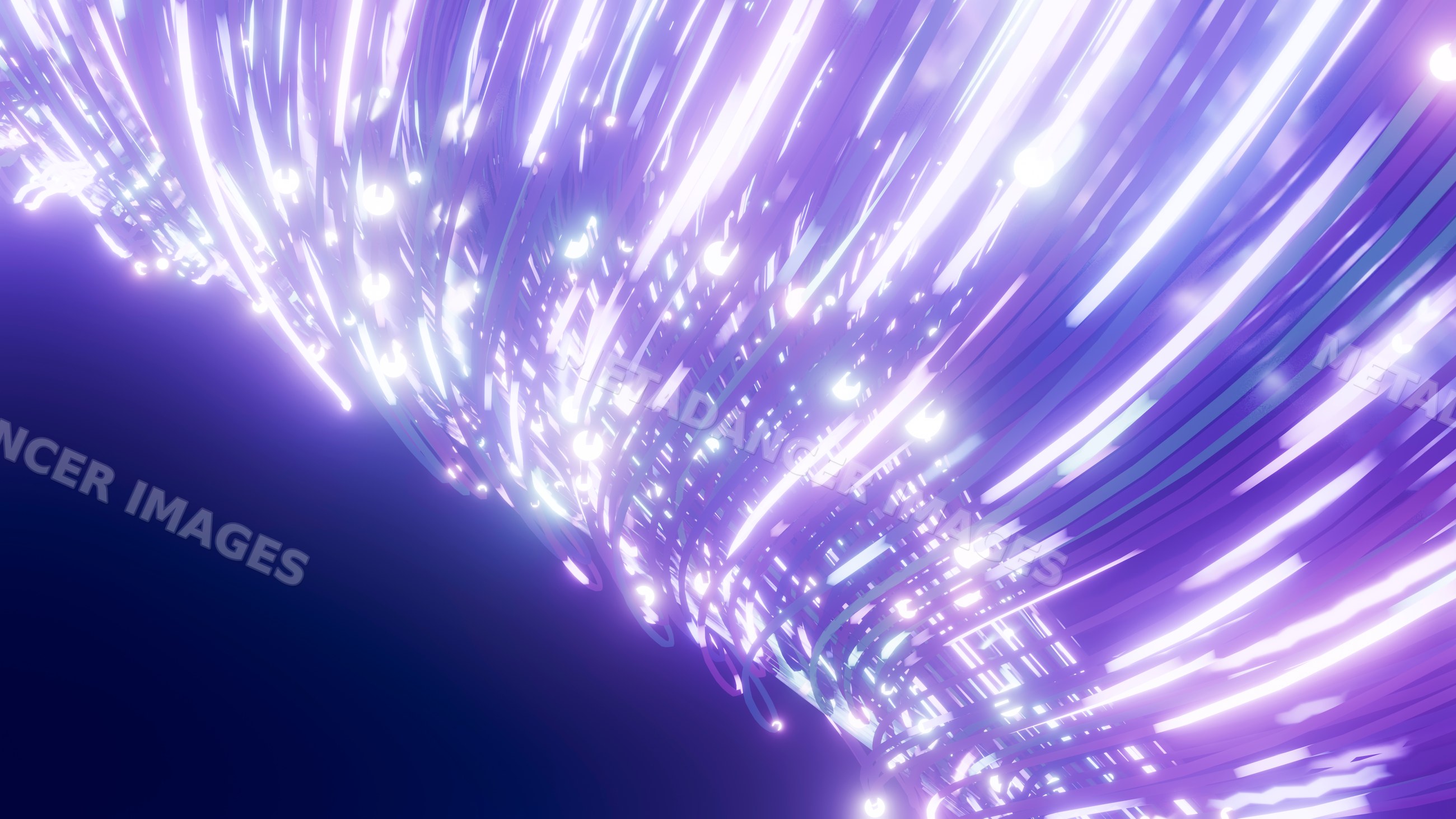 Abstract digital illustration of glowing purple and blue light trails