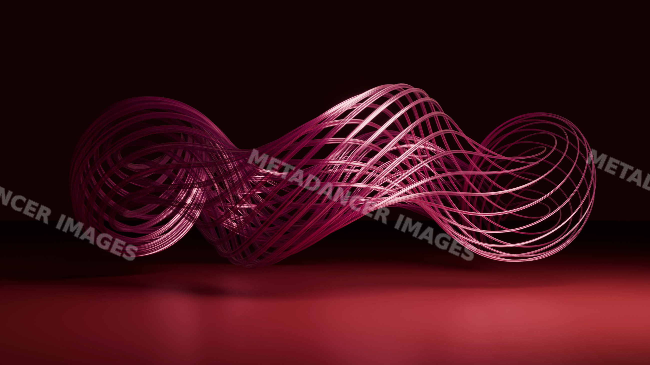 3d abstract wireframe mesh with curved lines on red background