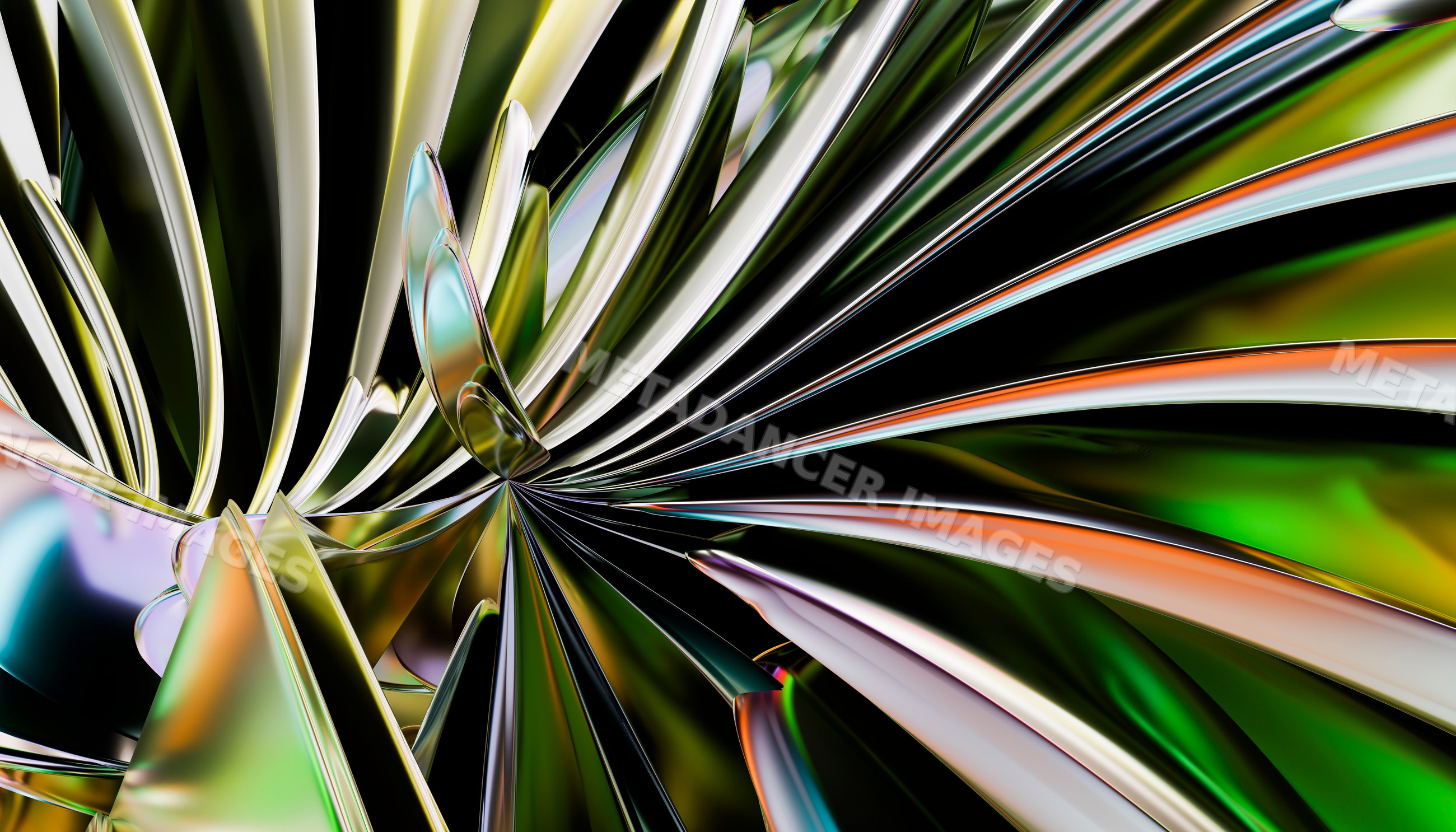 Close-up of a shiny metallic abstract pattern with curved shapes