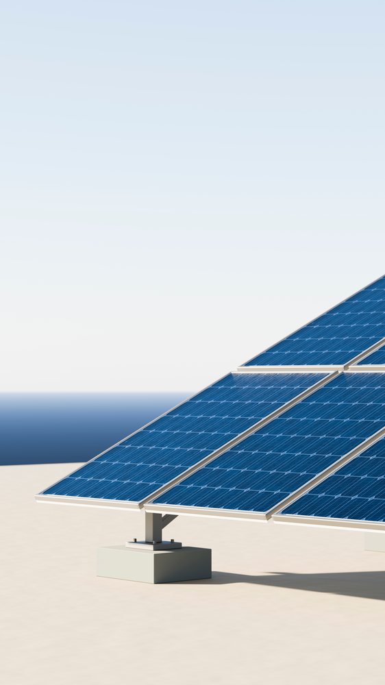 Solar panels generating renewable energy on sandy terrain