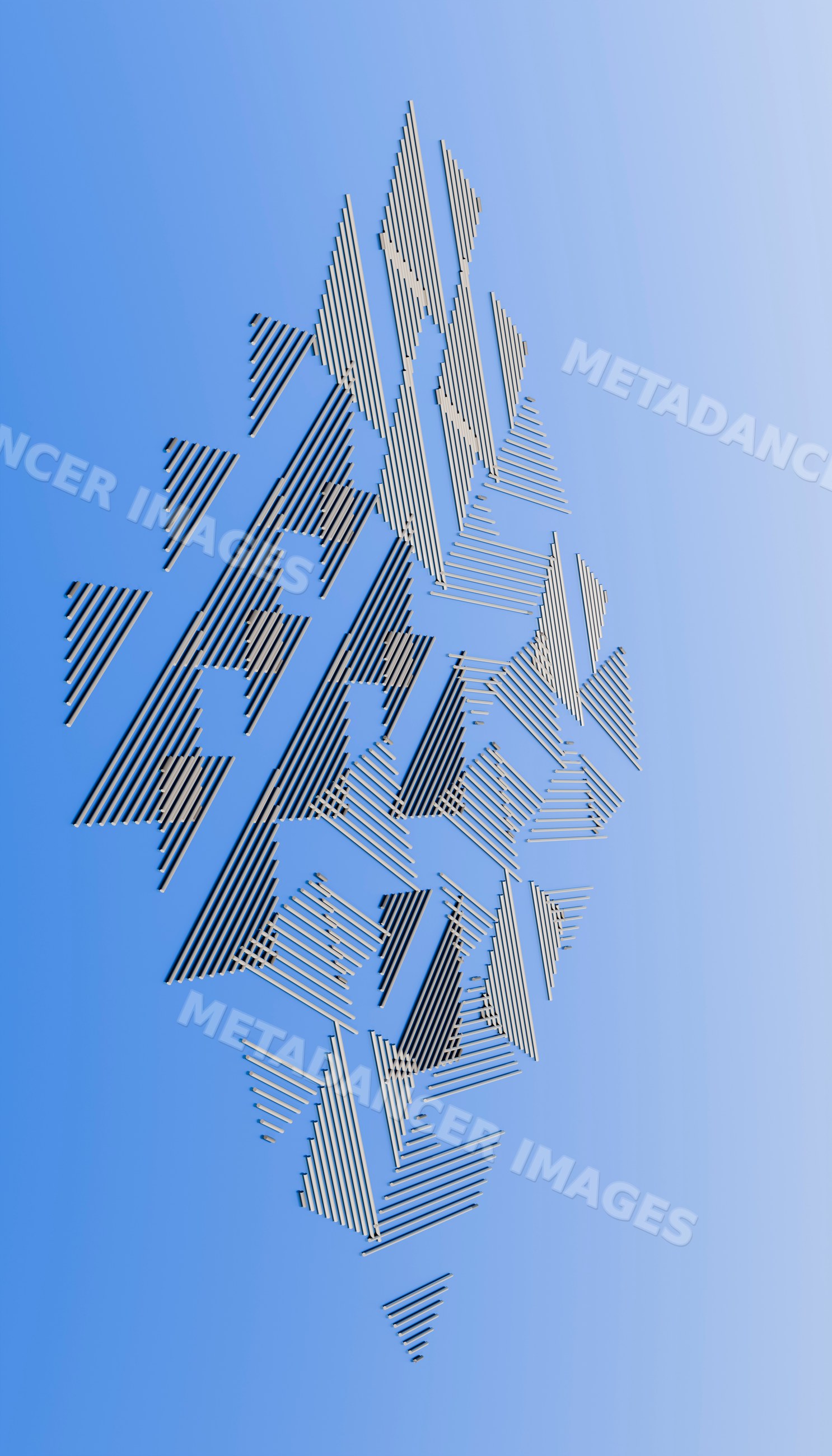 Abstract striped triangular shapes floating on blue background