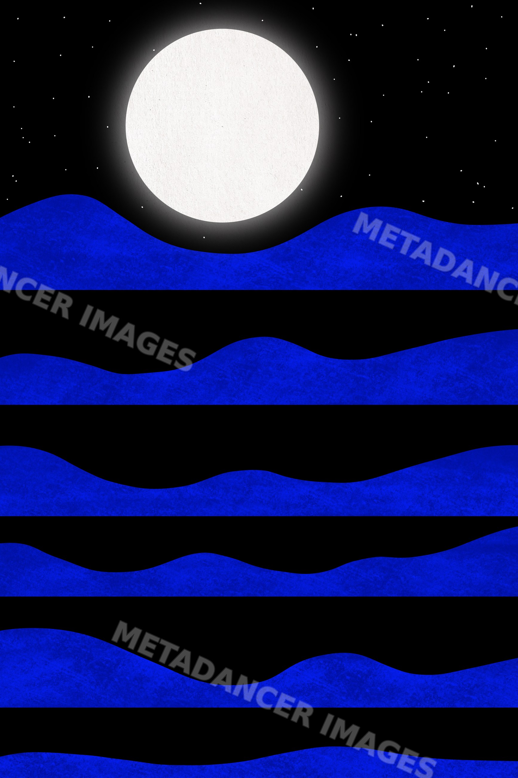 Abstract digital illustration of full moon over waves in starry sky