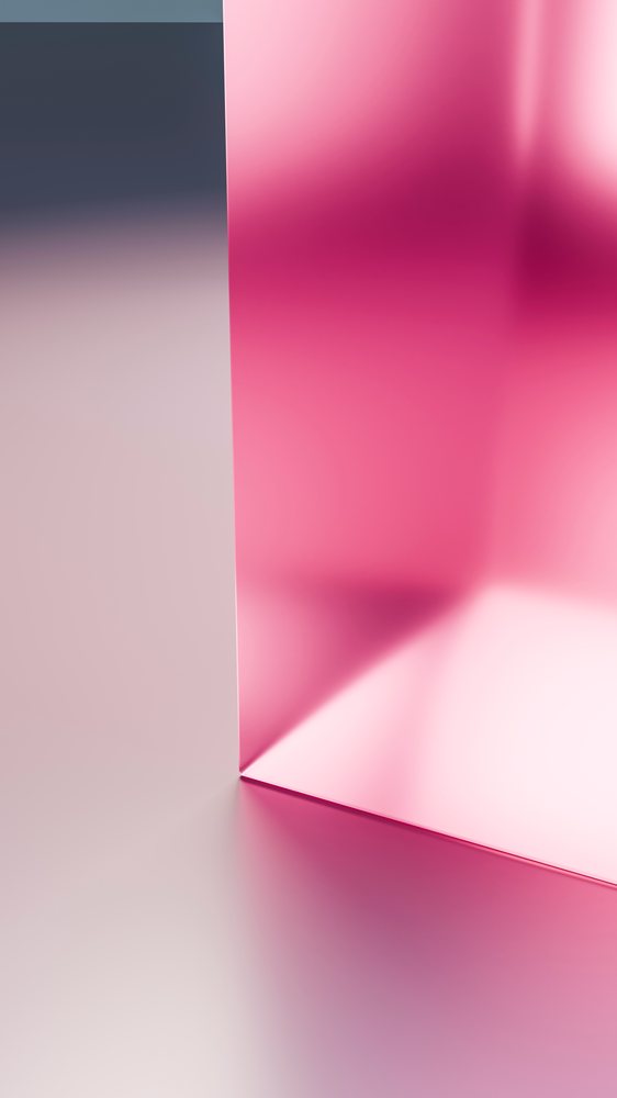 Pink translucent cube with glossy reflective surface