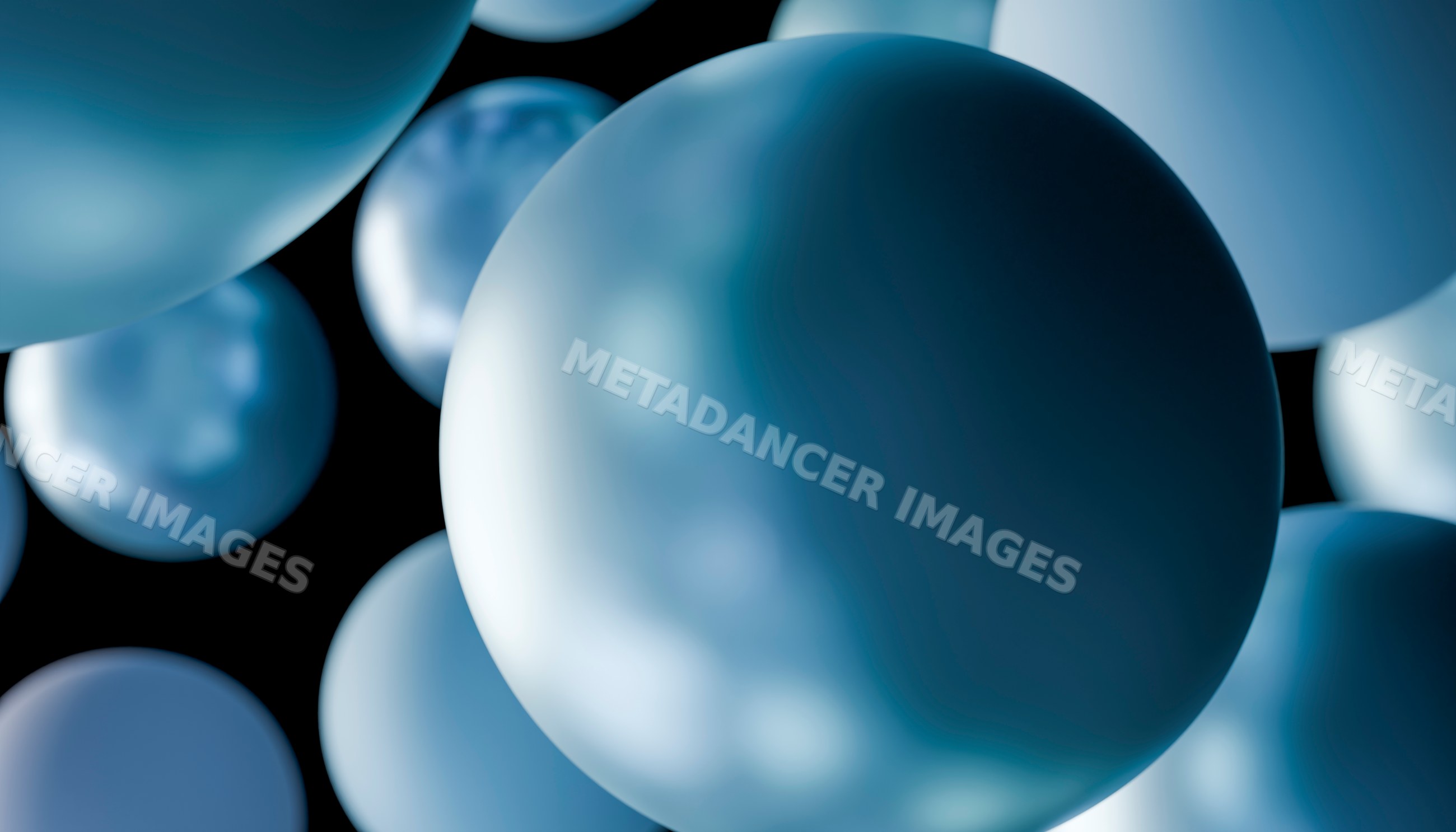 Blue floating spheres create an abstract 3d digital composition