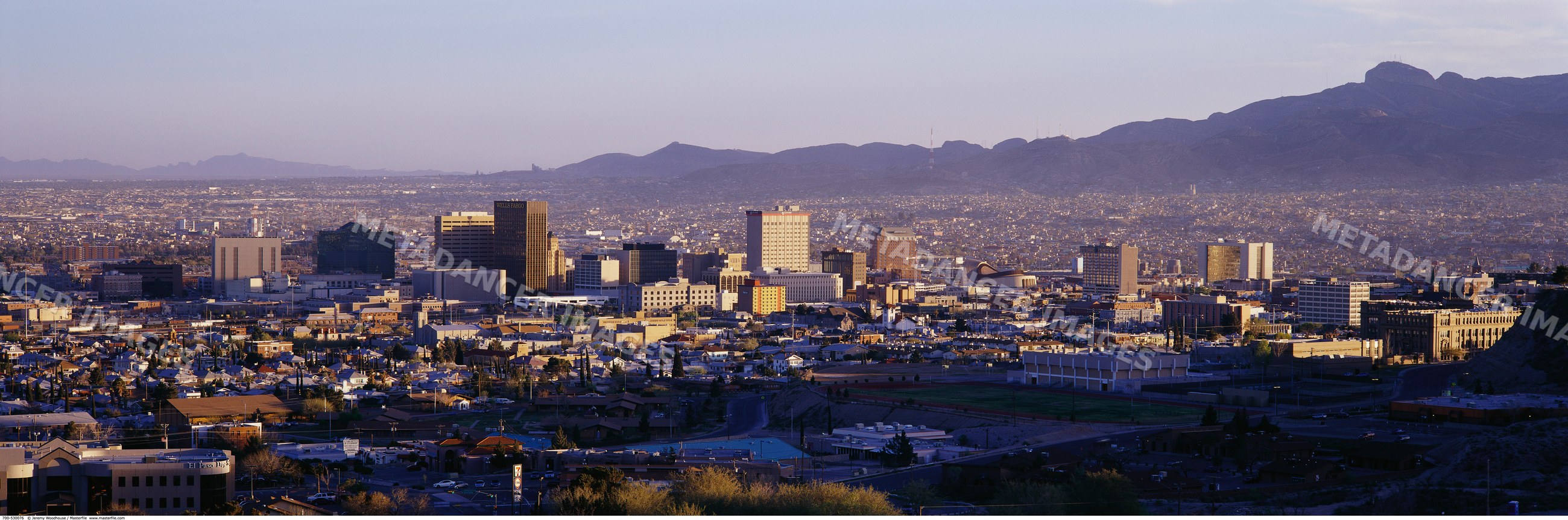 Panoramic cityscape of el paso downtown with mountains
