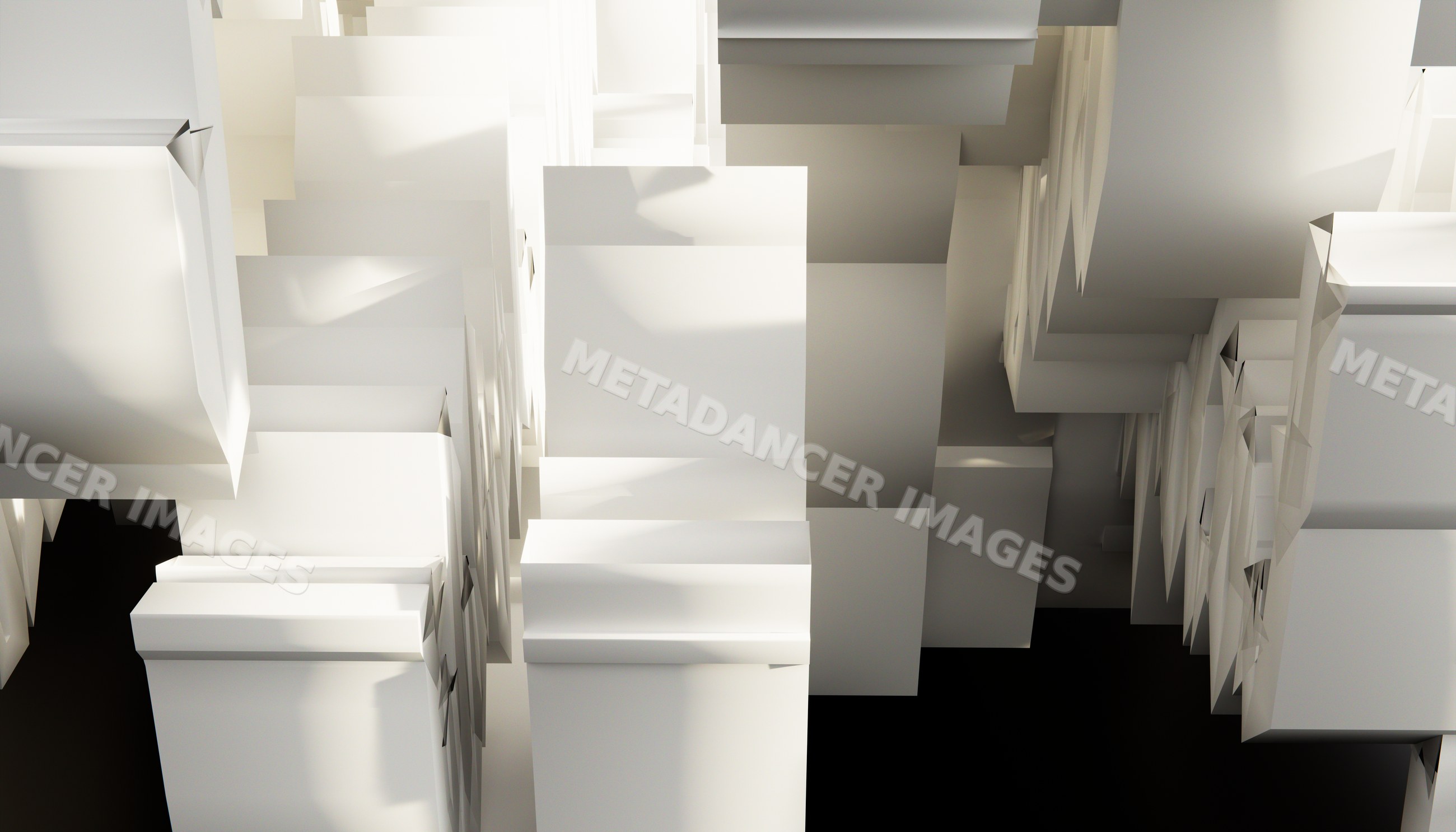 Abstract geometric composition of white stacked cubic shapes