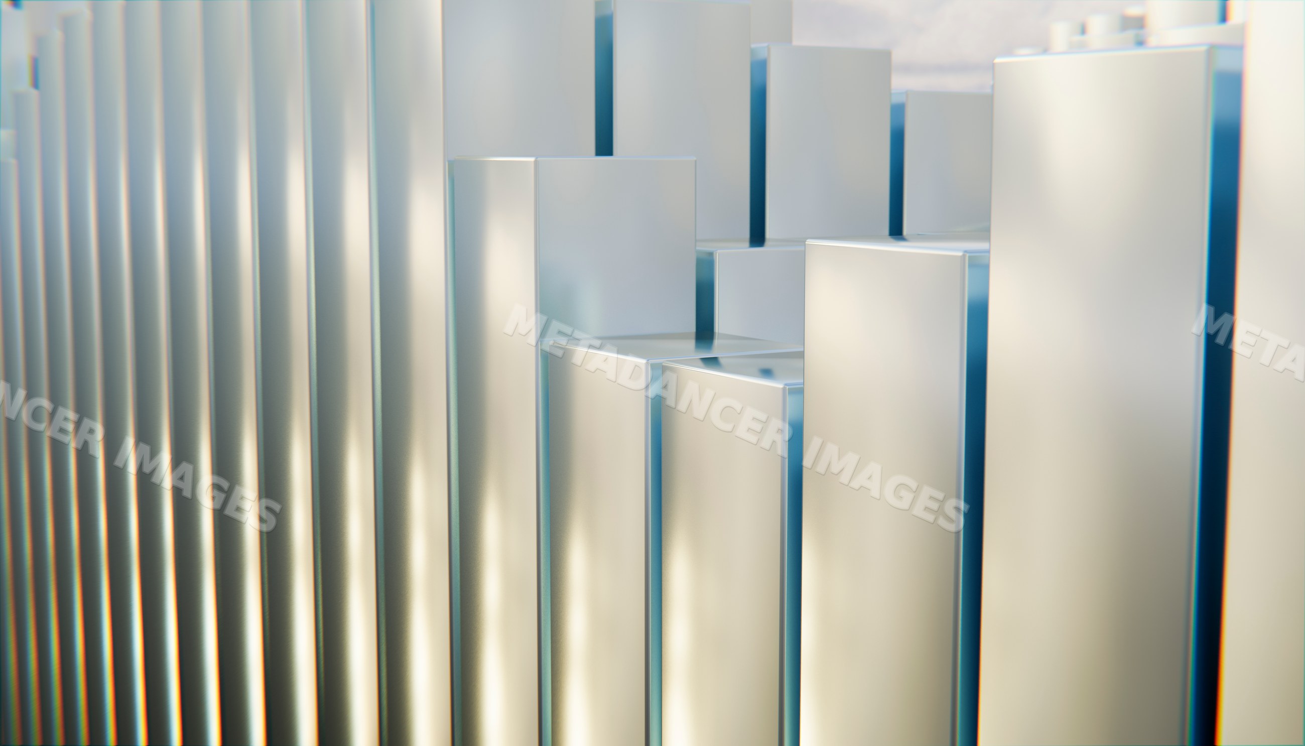 Close-up of metallic silver blocks arranged