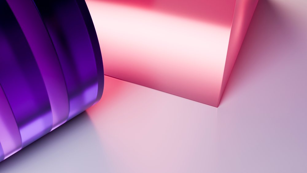 Abstract 3d illustration of purple cylinder and pink rectangular prism