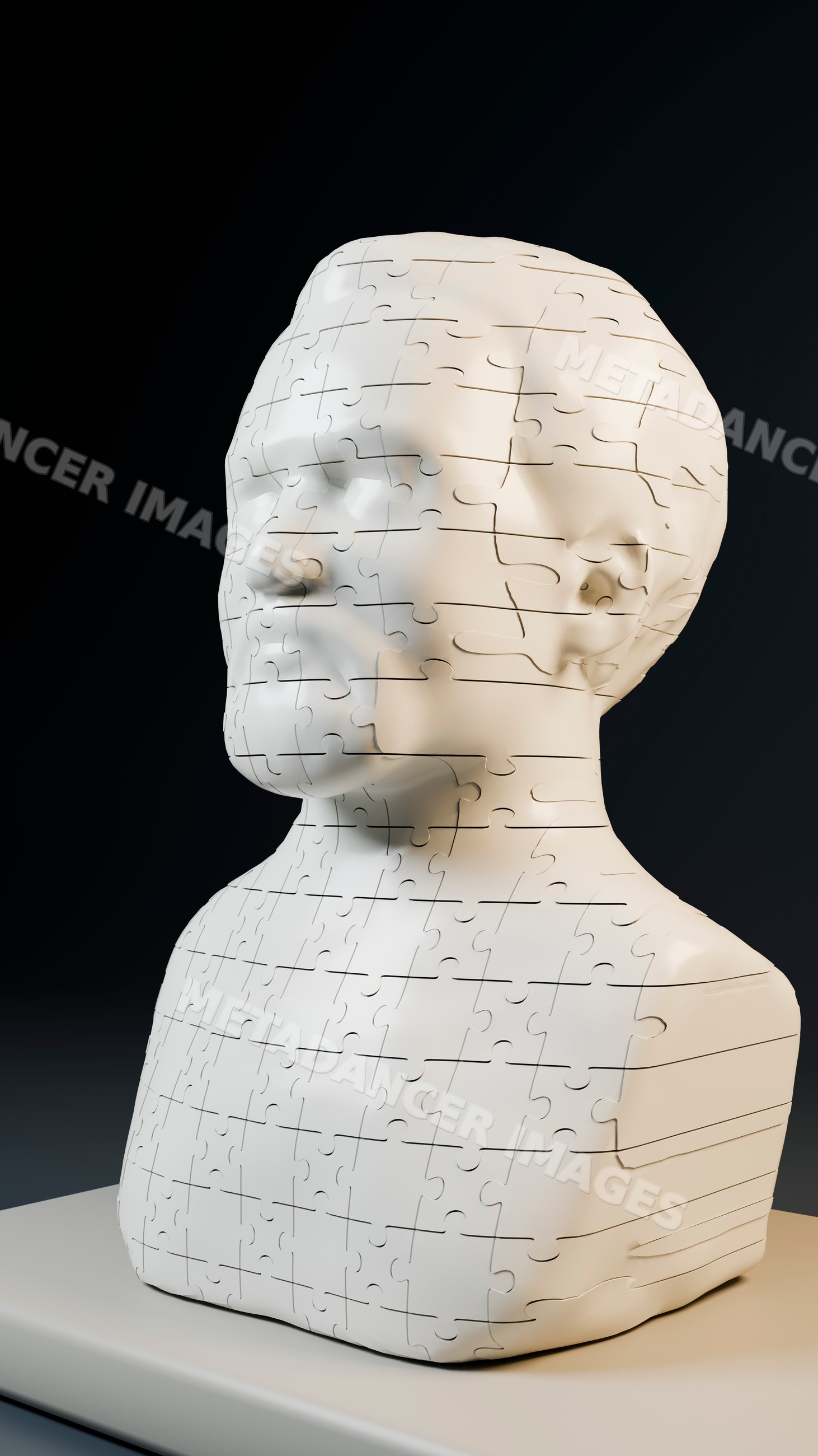 3d illustration of an assembled puzzle bust resembling a human head
