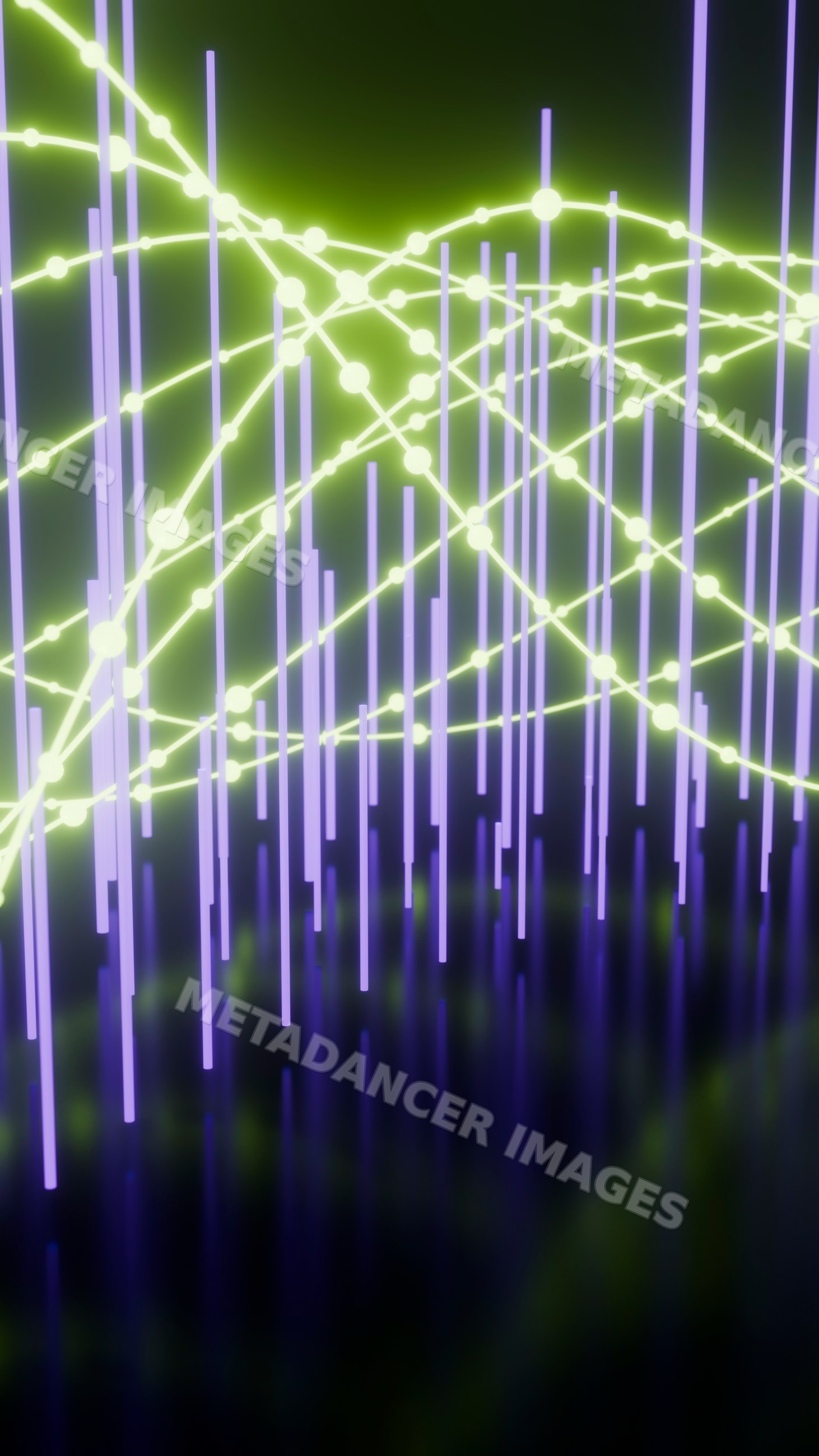Digital illustration of glowing arcs and bars