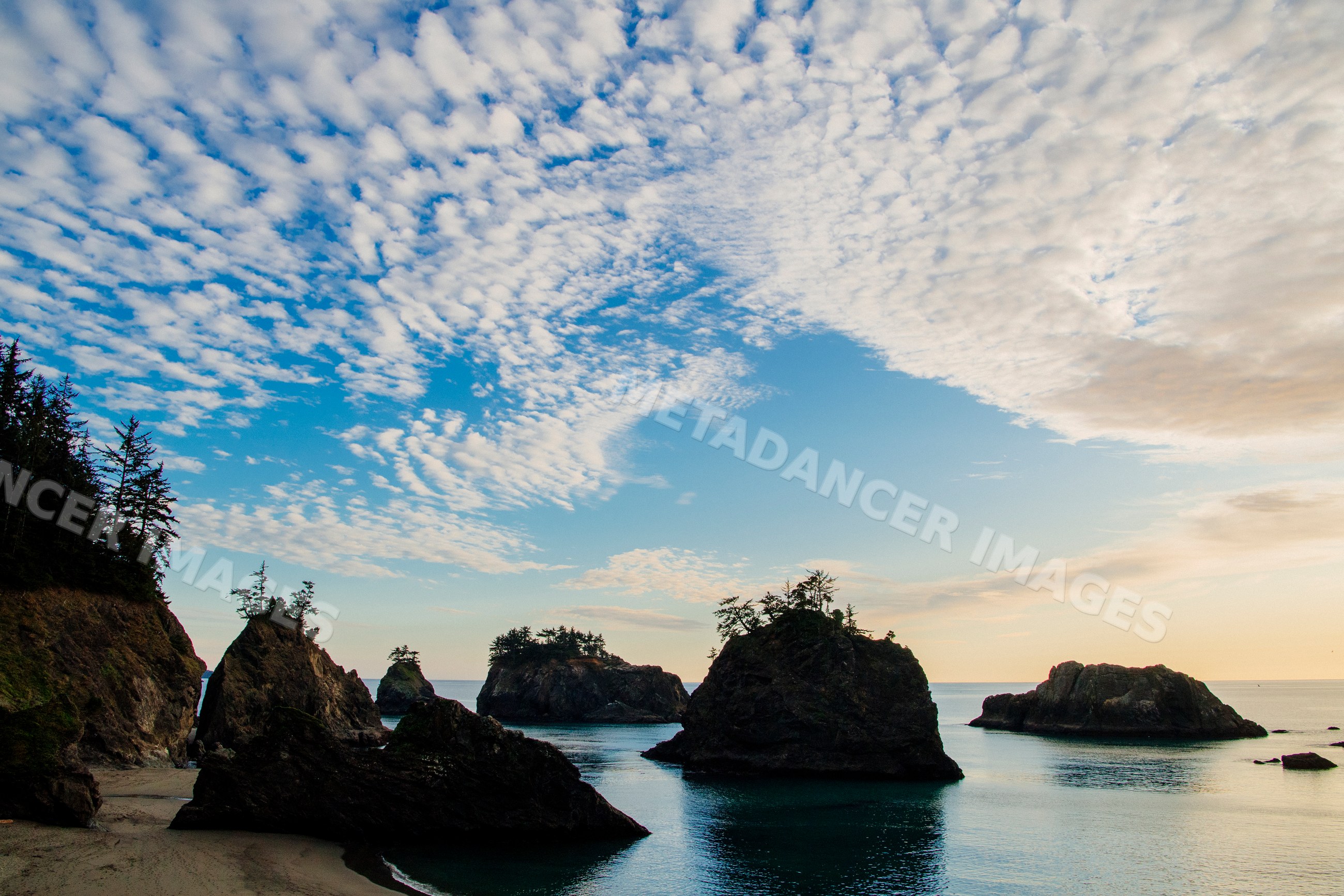 Rocky sea stacks along the coastline