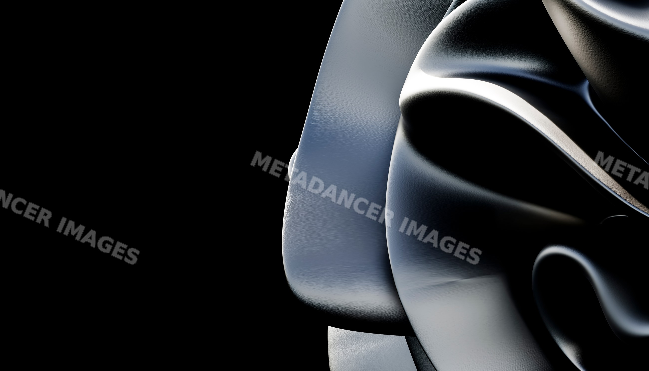 Close-up of a glossy black abstract curved surface with smooth texture