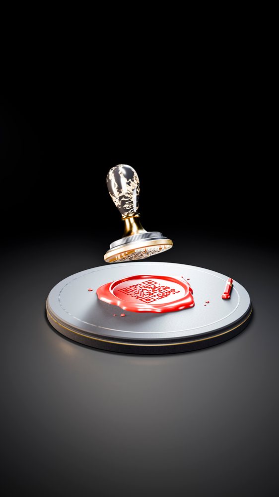 Seal stamp creating red wax seal with qr code impression