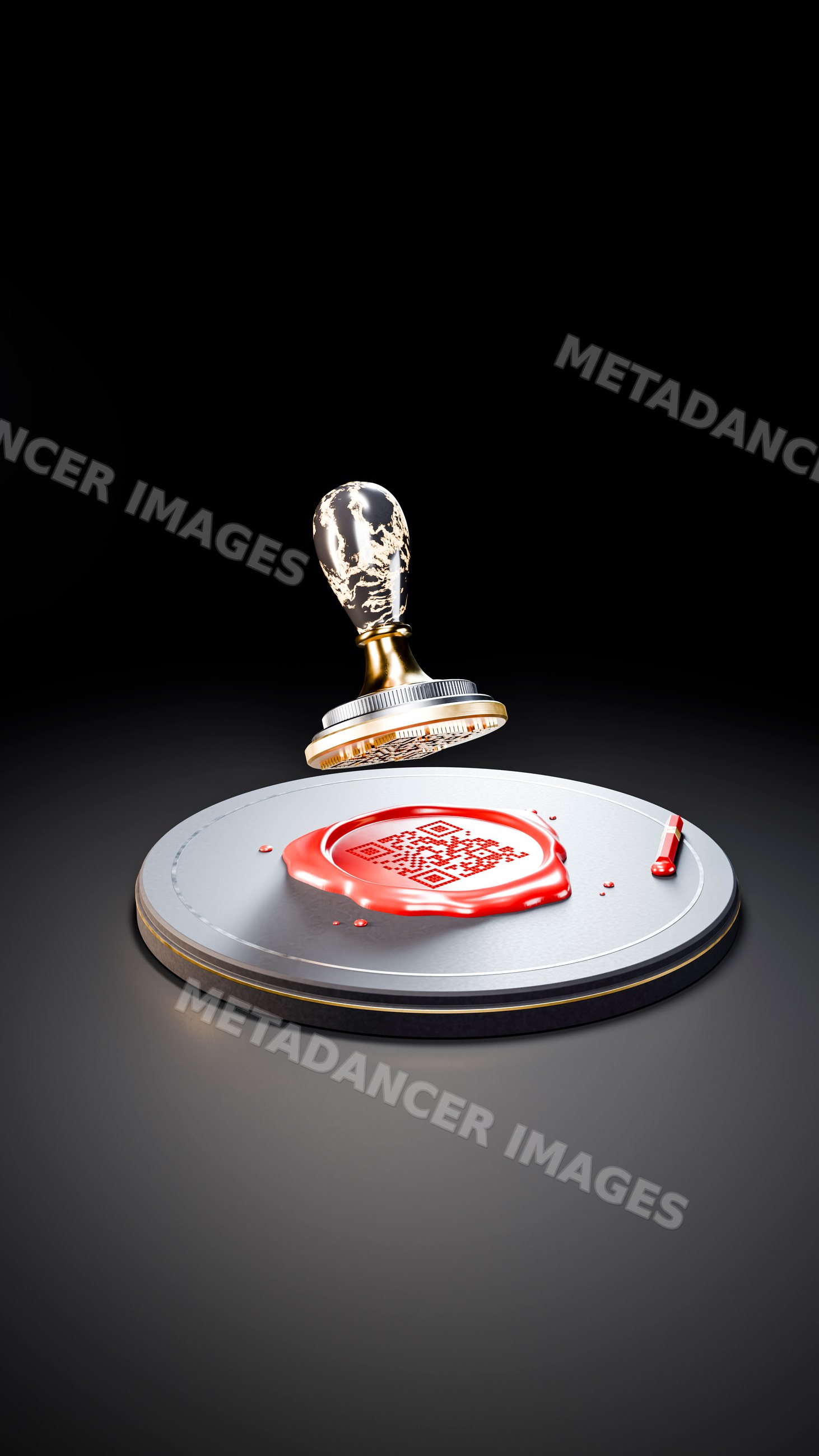 Seal stamp creating red wax seal with qr code impression