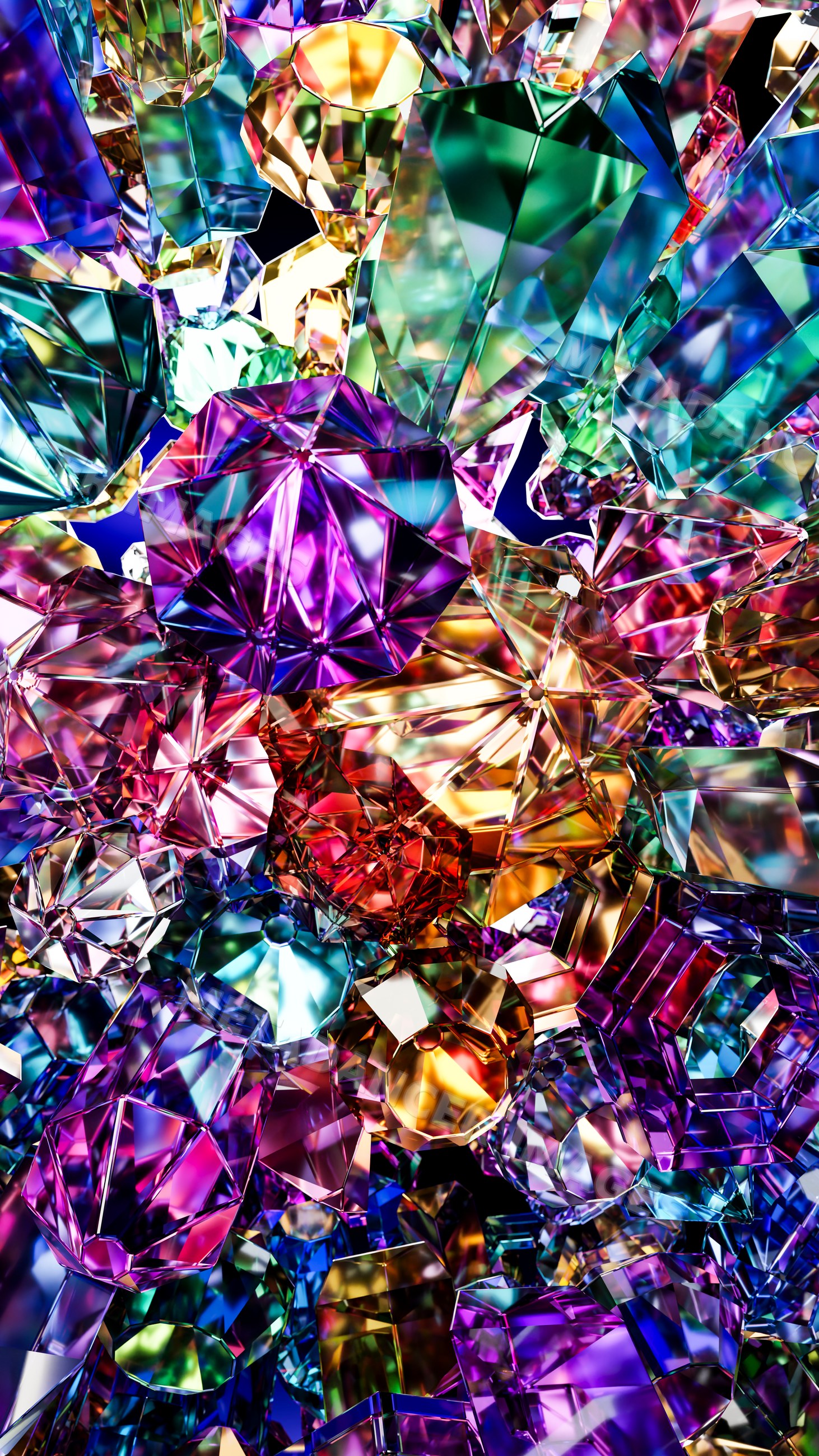 Colorful faceted crystals and gemstones digital art illustration