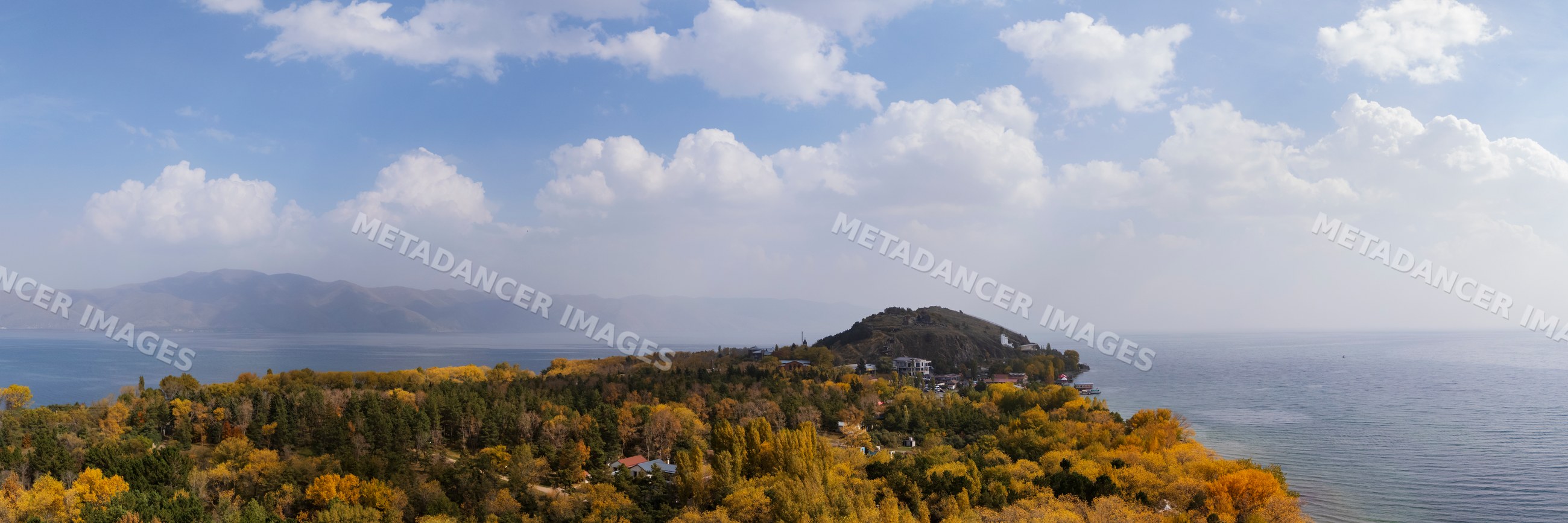 Lake Sevan autumn landscape from sevanavank monastery