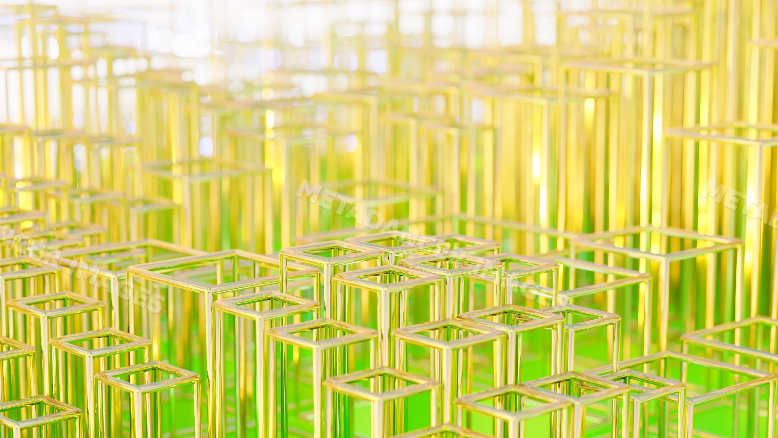 Glass tubes arranged in geometric pattern with yellow light effects